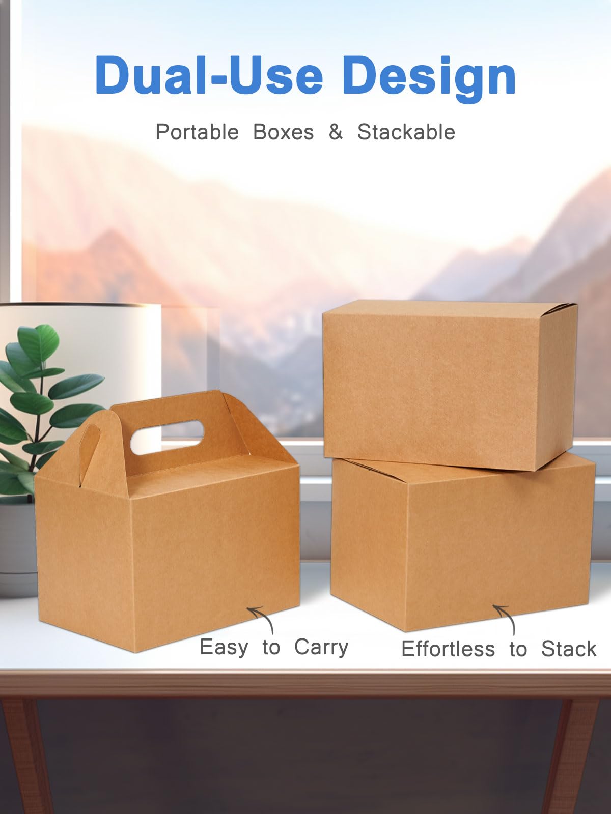 Shallive 15 Pcs Large Treat Boxes 9x6x6 Inch Brown Kraft Lunch Boxes with Handle Gift Bags For Baby Shower Birthday Party Supplies