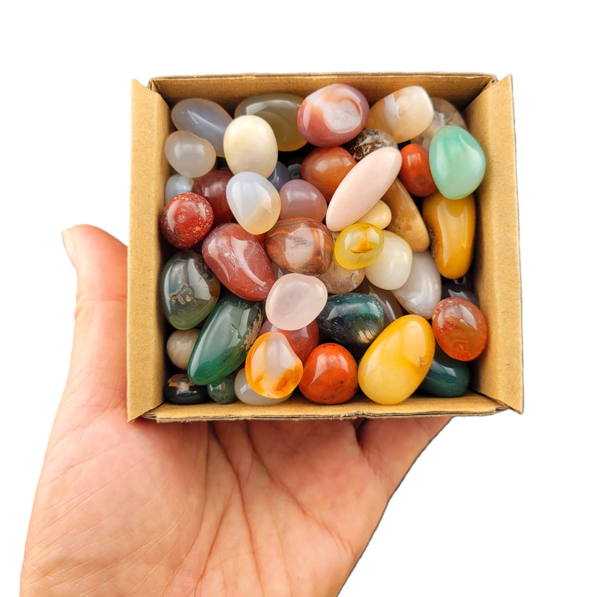 1,000 Carats Mixed Agates Handpicked Tumbled Stones Crystals Chips 0.4''-0.6'' Bulk Pocket Stones for Healing, Reiki, Meditation, Witchcraft and Home Decorations (Mixed Agate)