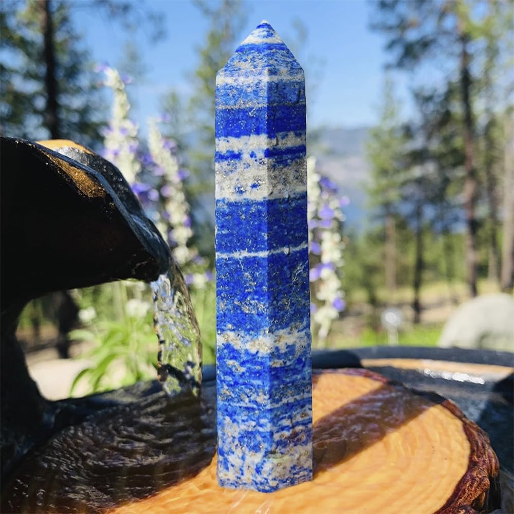 Natural Stone and Crystals Point Wand Reiki Healing Stone Rose Quartz Amethyst Home Decor Mineral Stones Crafts (5.9inch Wand Lapis Lazuli)