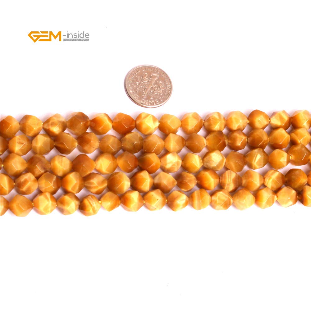 GEM-Inside Natural 8mm Gold Yellow Tiger Eyes Gemstone Loose Beads Faceted Cambay Crystal Energy Stone Power for Jewelry Making 15"