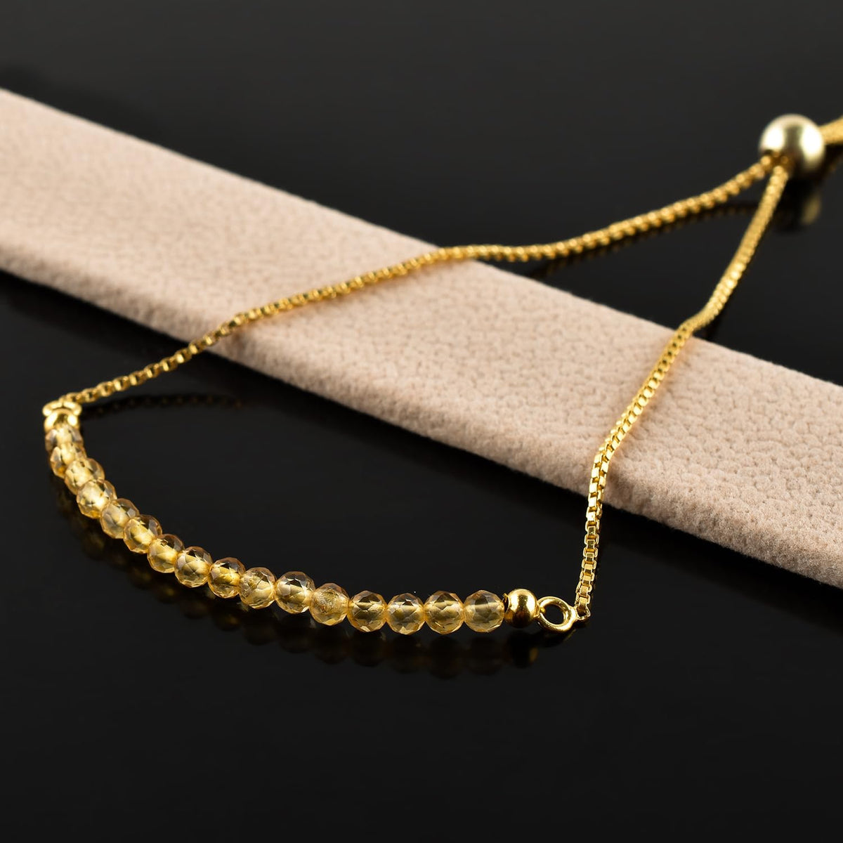 InfinityGemsArt Citrine Bracelets For Women Mother's Day, November Birthstone Jewelry, Micro Yellow Beads Beaded Stone Bolo Slider Crystals Gemstones Jewelry, 14K Gold Plated Adjustable Chain, Gift For Her