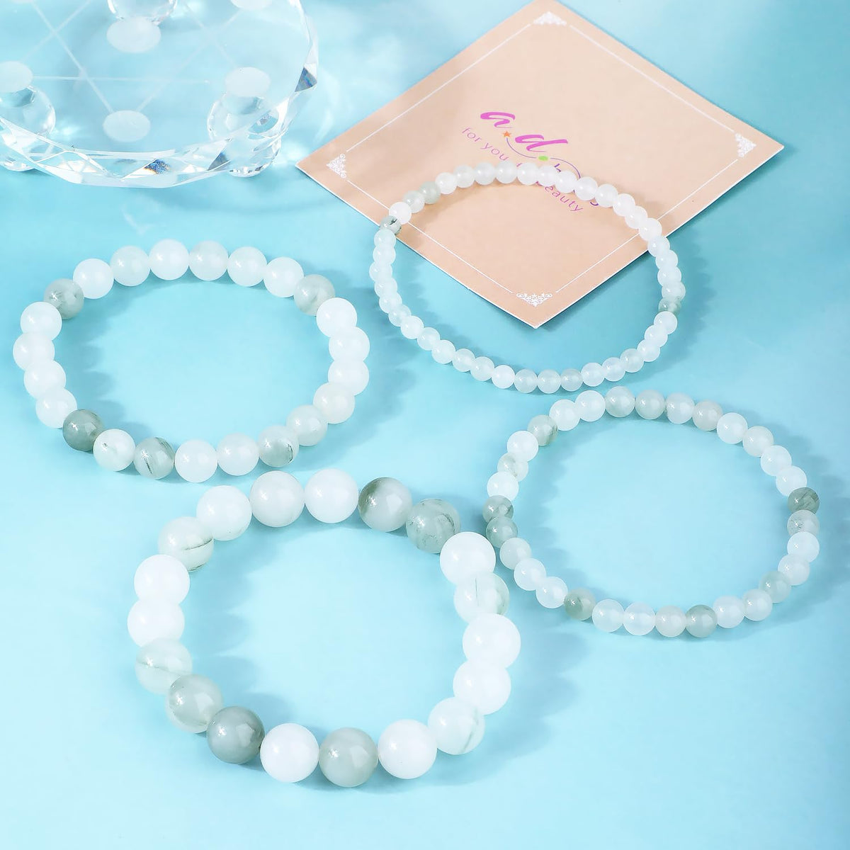 AD Beads 8mm Handmade Tianshan Jade Elastic Bracelet – Natural Gemstone for Purity and Tranquility – Meditation, Yoga, Healing and Energy Gift for Men Women