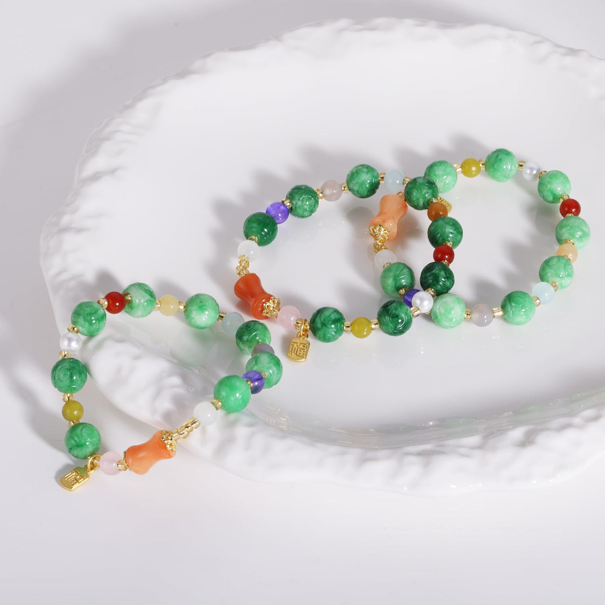 Handmade Natural Jade Beaded Bracelet for Women & Men – Genuine Green/White Jade Gemstone Stretch Bracelet – Lucky Energy Healing Jewelry Gift for Peace, Prosperity & Protection ST-06