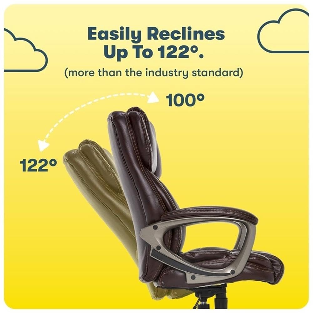 Faux Leather Modern Swivel Executive Office Desk Chair, Height Adjustable Upholstered Rolling Chair for Meeting Room, Comfortable Computer Chair for Home Office and Study Room, Dark Brown