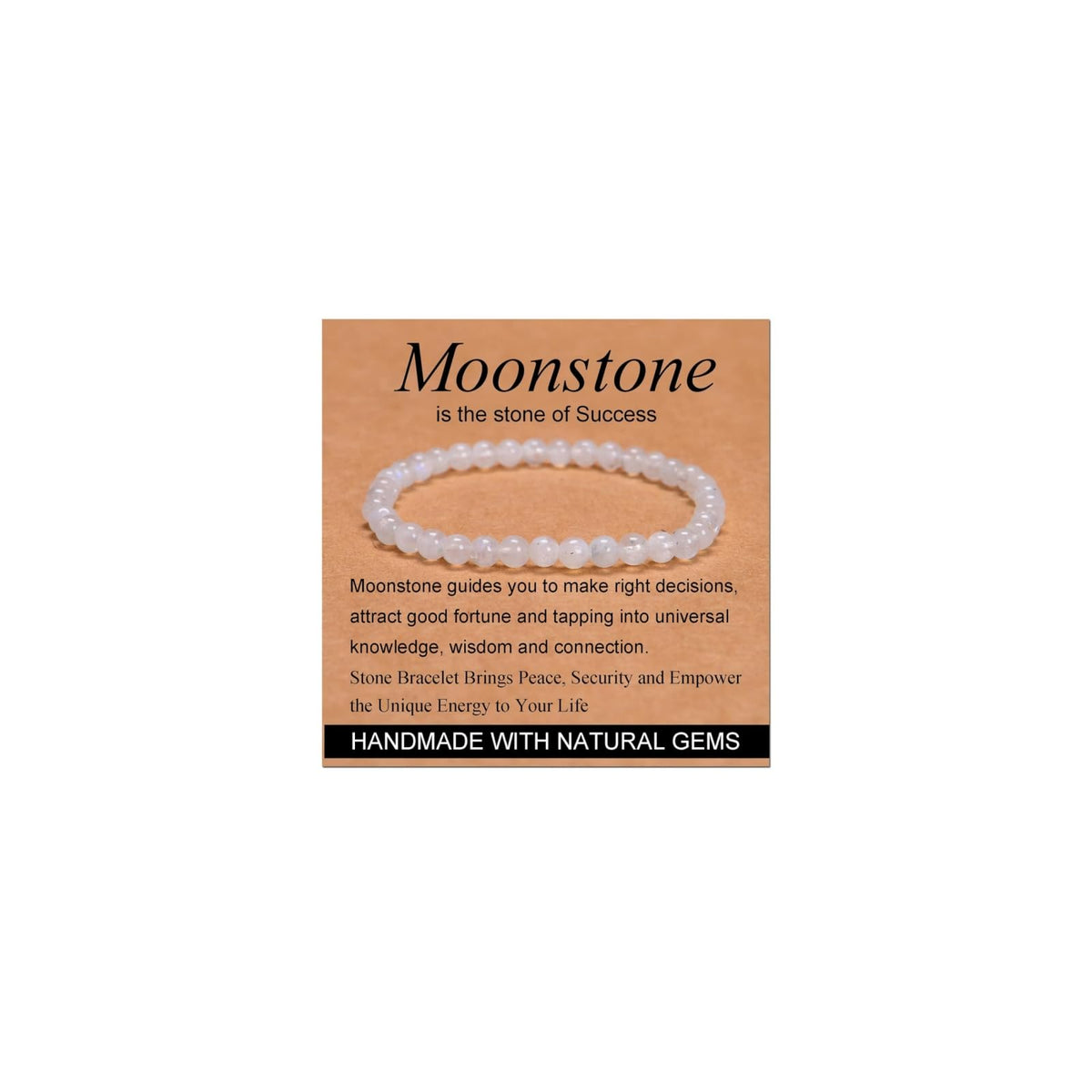 CHELYQST Moon_stone Bracelet - Stone of Success,Stretch Natural Stone Crystal Beads Jewelry Gifts for Women Men Unisex Adult,4mm