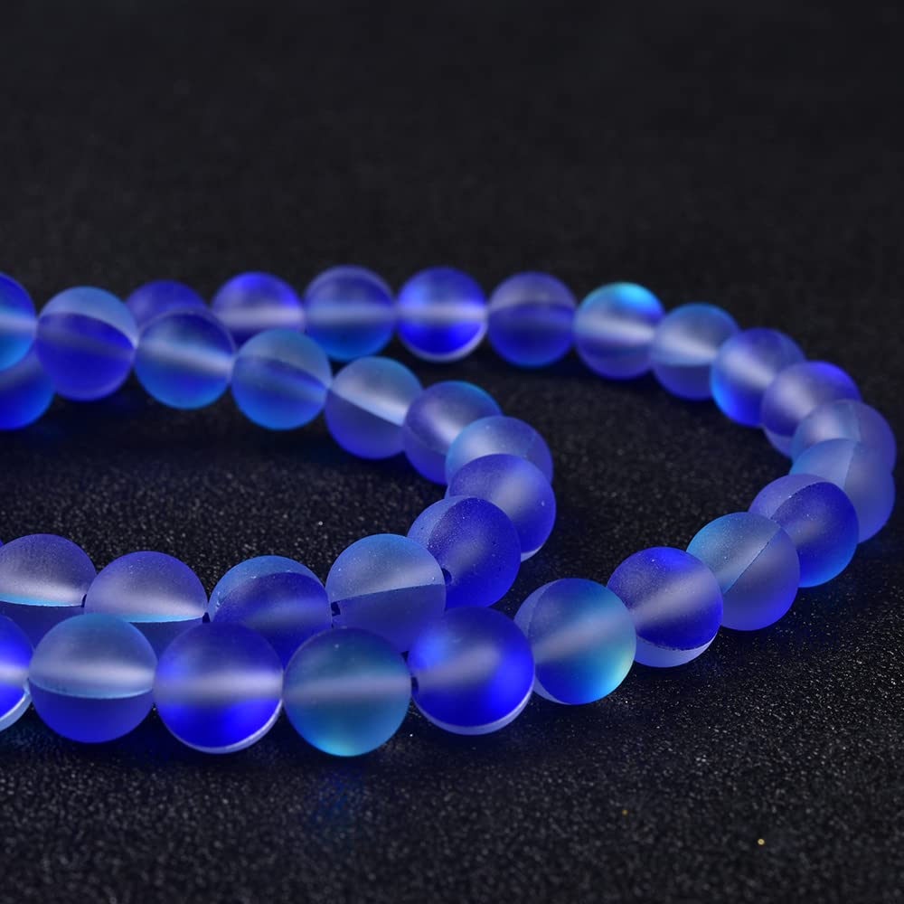 Asingeloo 48PCS 8mm Natural Blue Mystic Aura Quartz Gemstone Frosted Matte Titanium Round Loose Spacer Beads 15 inch Full Strand Crystal Healing Power Quartz