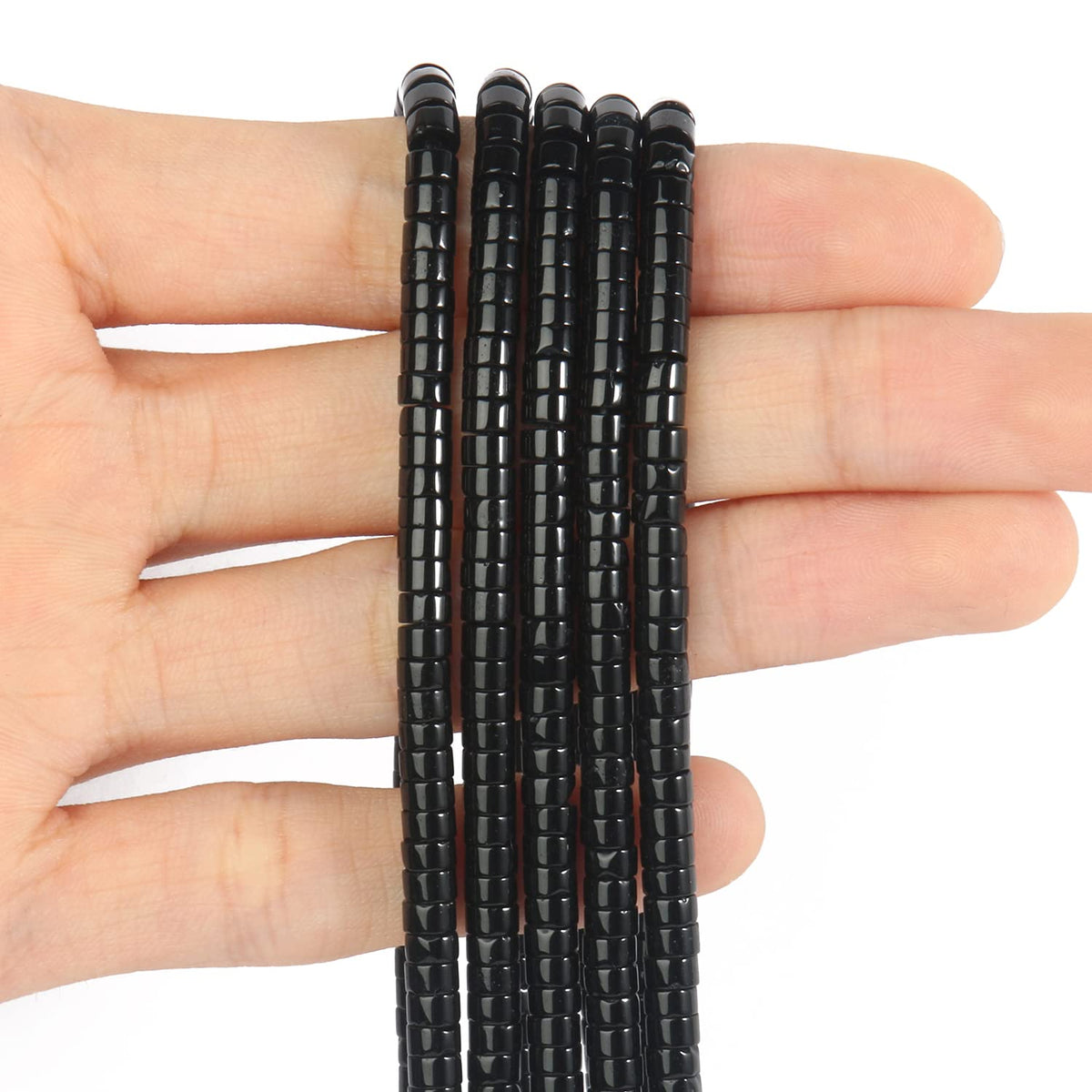 NITOPUPU 150Pcs 4×2mm Natural Black Onyx Spacer Stone Beads for Jewelry Making Supplies, Loose Semi Flat Round Gemstone Tube Beads for Bracelets DIY Crafts