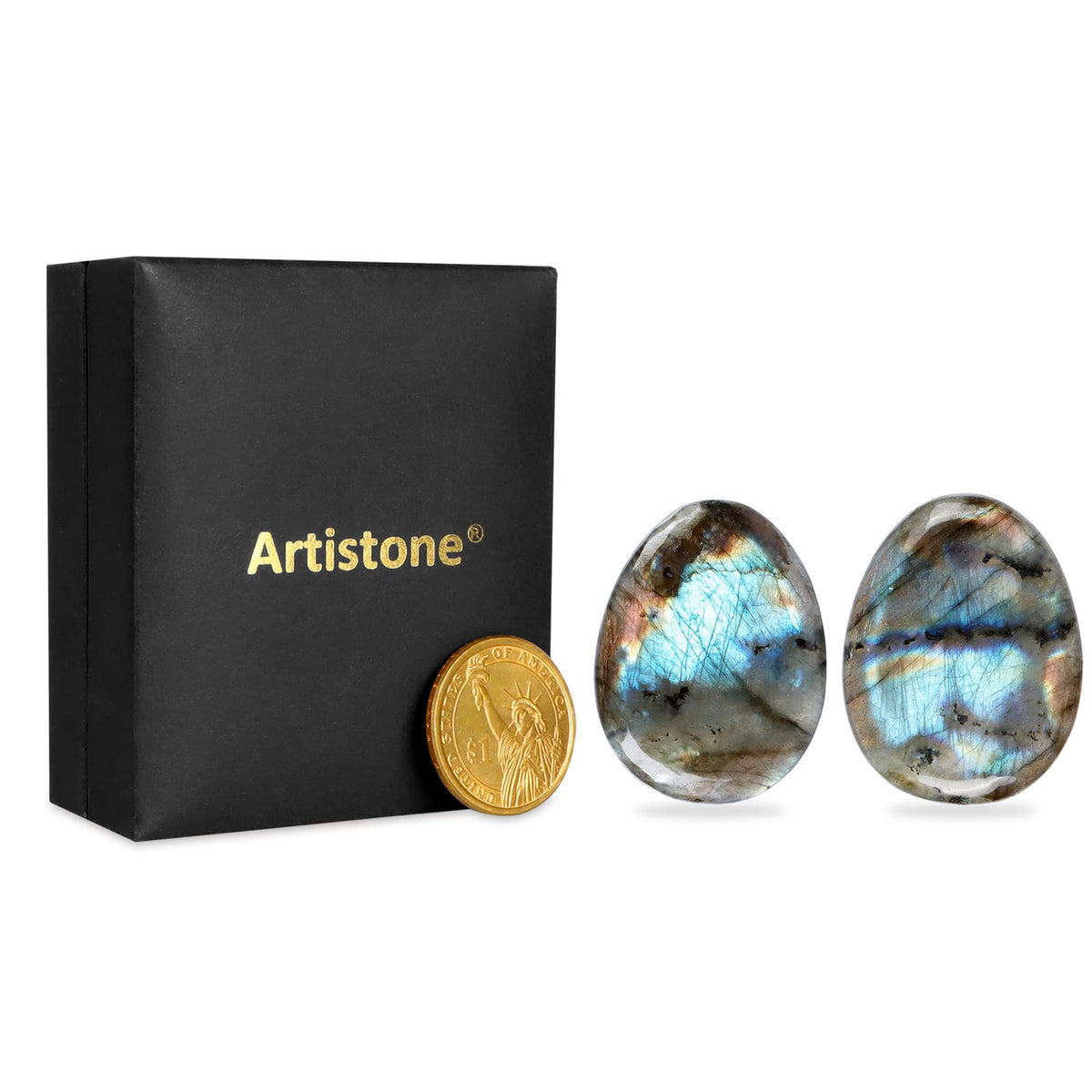 Artistone Labradorite Crystal Thumb Worry Stone Hand Carved Healing Crystal Pocket Stone for Meditation Reiki, Water Drop Shaped