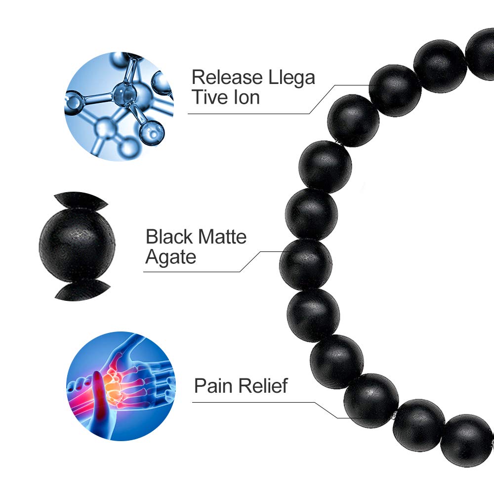 M MOOHAM Mens Bracelet Gifts for Him - Tiger Eye Black Matte Agate Mens Adjustable Bracelet Gifts for Teen Boy 16-18