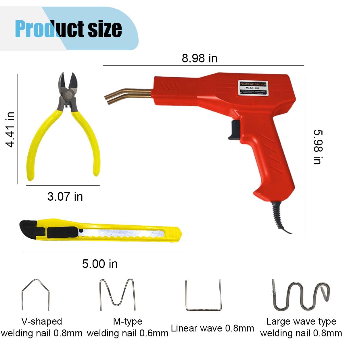 Plastic Welder Kit, Plastic Welder Soldering Gun with 4 Types 1000 Staples, Hot Stapler Plastic Welding Machine Bumper Repair Kit with Carry Case, Plastic Welding Kit for DIYers (Red)