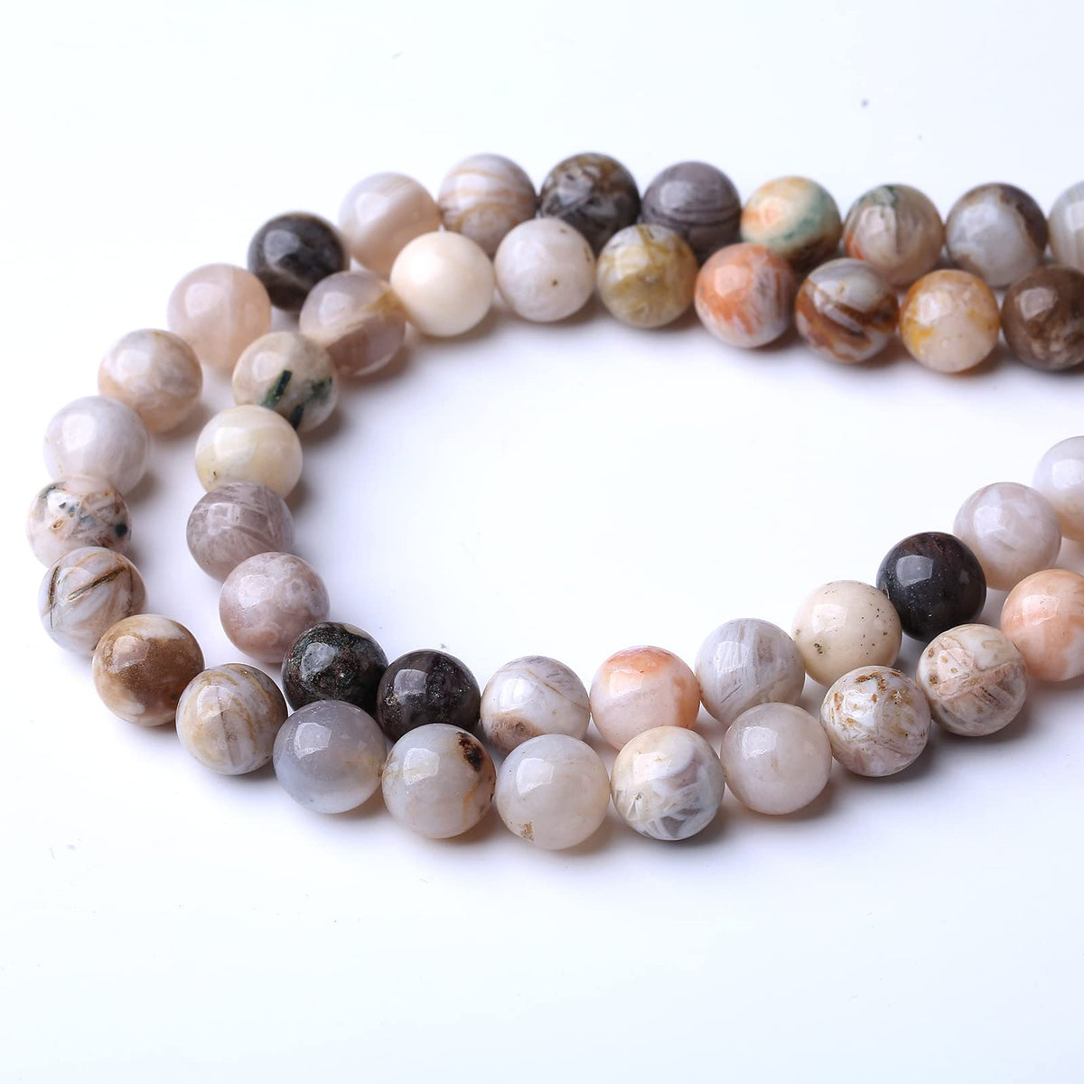 32PCS 12MM Natural Bamboo Leaf Agate Stone Beads Energy Healing Beads for DIY Jewelry Bracelet Necklace Making for Jewelry Making15Inch