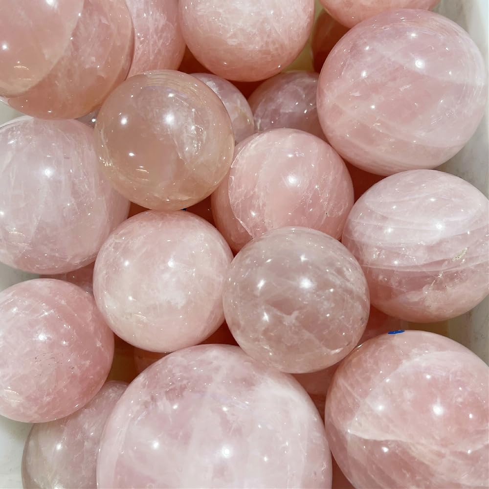 6-7CM/2.36-2.76inch Natural Crystal Ball Rose Quartz Sphere Polished Divination Ball Decorative Sphere Healing Crystals Ball Stone Crafts Home Decor Ornament Gifts(Pink Crystal, 60-70mm)
