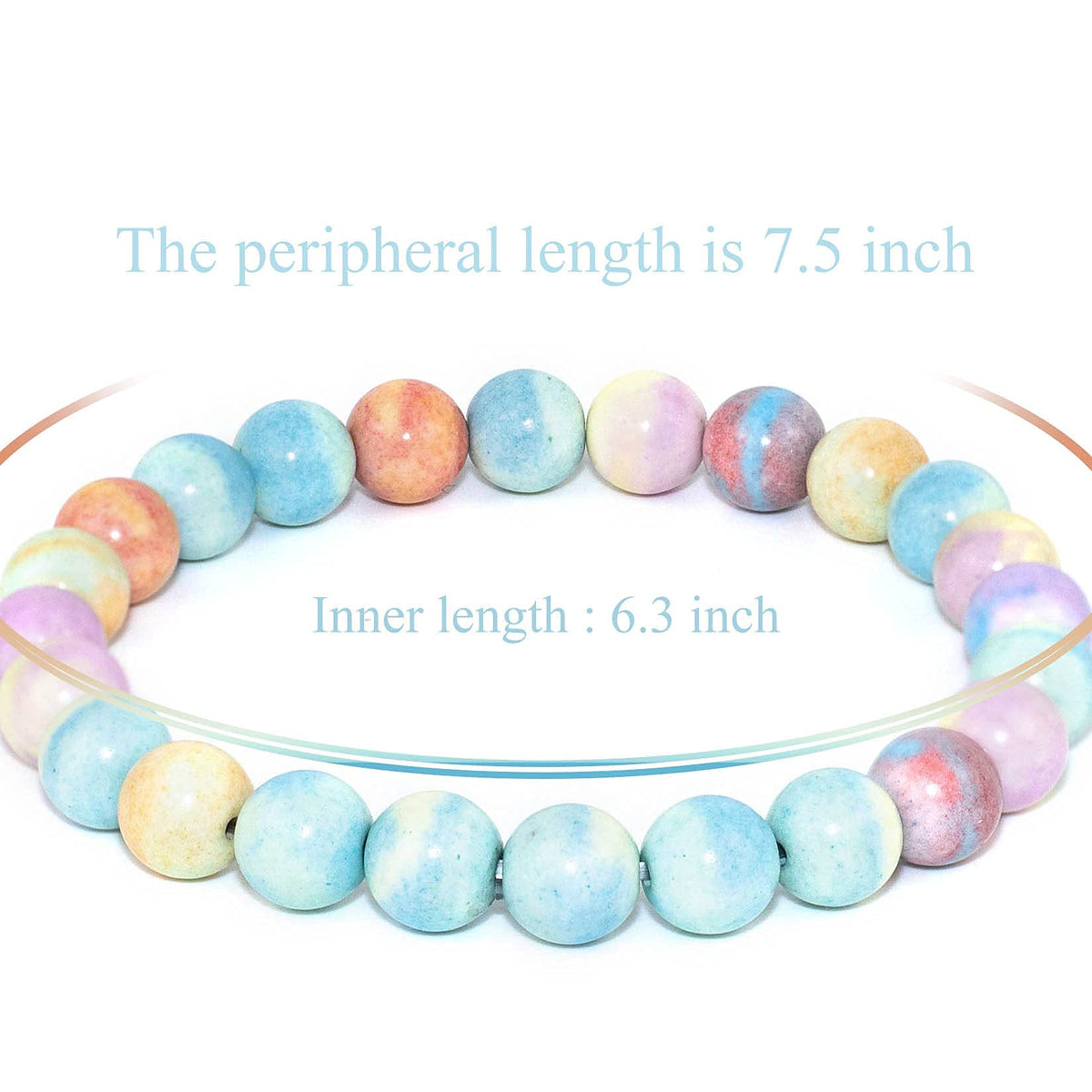 DAZCOLO 8mm Natural Gemstone Stretch Bracelet, Handmade Unisex Crystal Bracelets for Meditation, Yoga, Spiritual Healing & Positive Energy (Rainbow Bridge Agate)