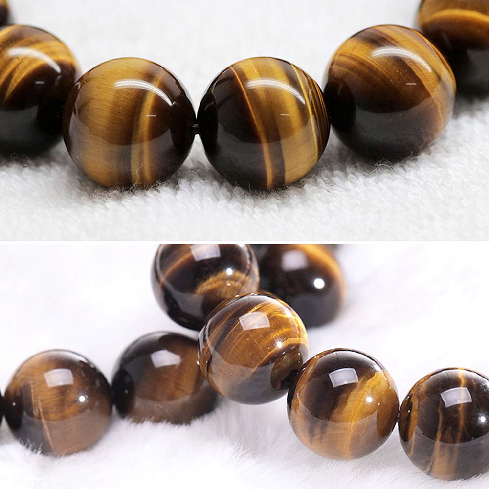 chengmu 8mm Yellow Tiger Eye Stone Stretch Bracelet, Natural Gemstone Round Stone Crystal Beads for Beaded Elastic Bracelet 7.5"