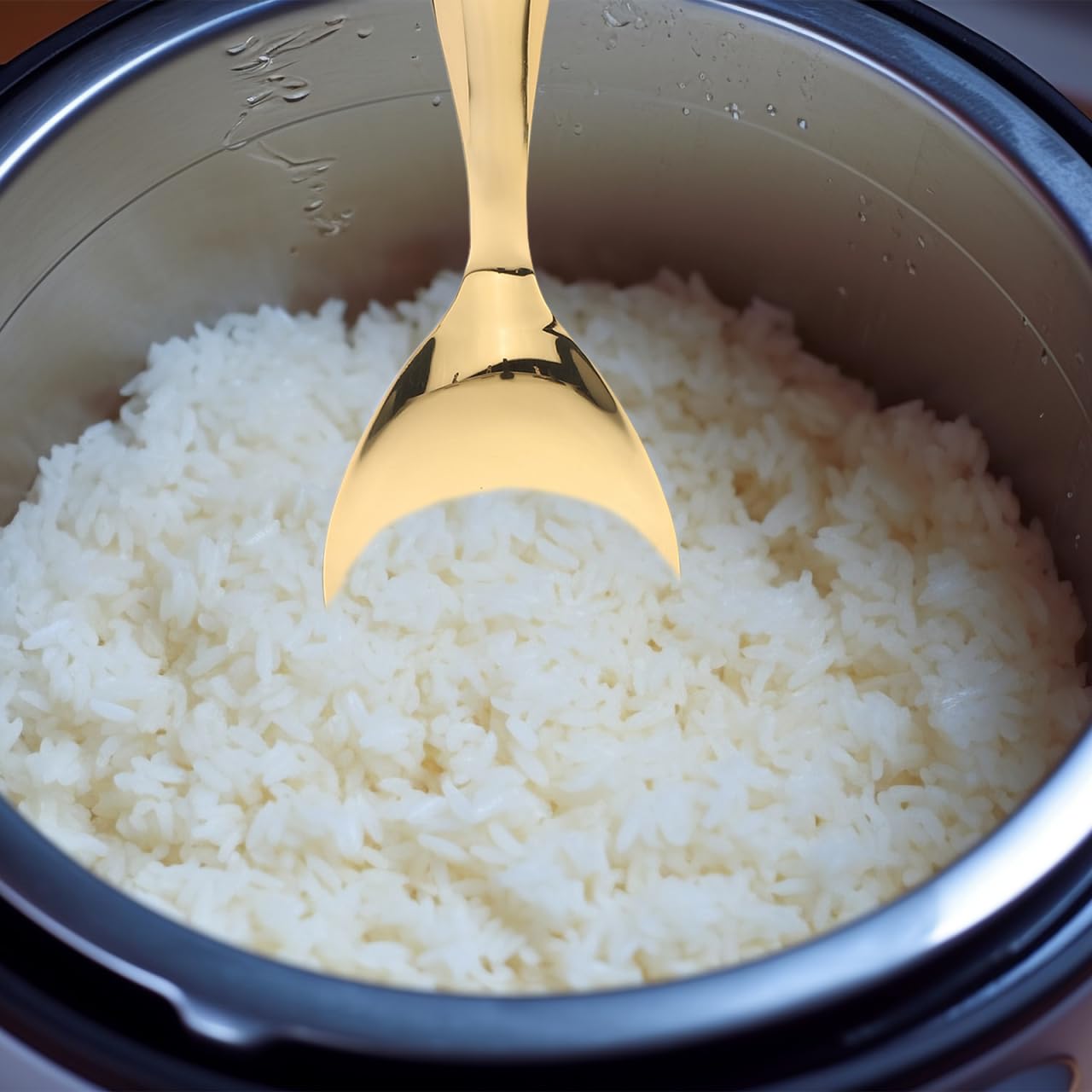 DOITOOL Golden Rice Spoon Stainless Steel Rice Paddle Non- stick Rice Serving Spoon Mashed Potato Scoop Rice Spatula Gold Rice Scooper Japanese Rice Cooker
