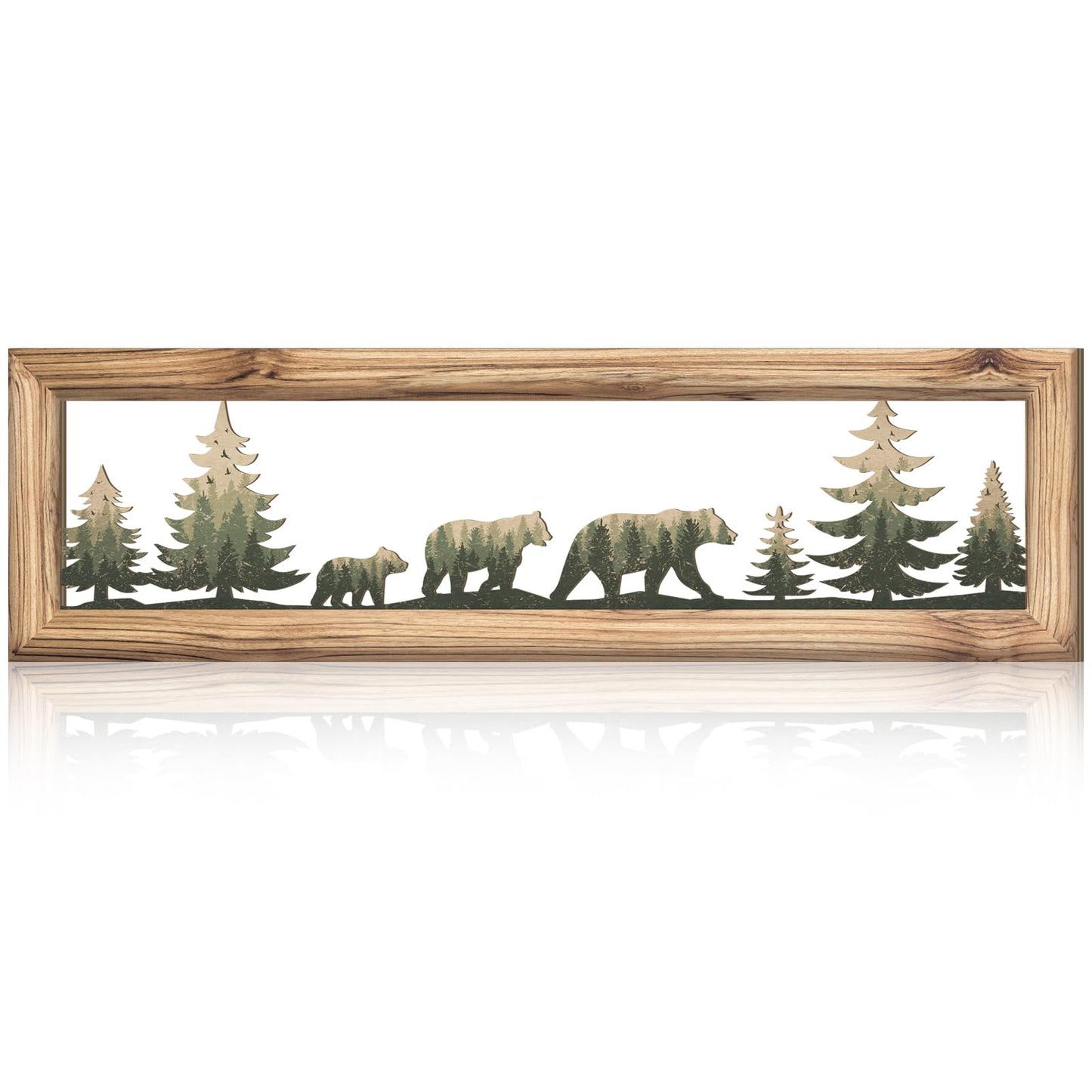 Wesiti Woodland Bear Wall Art 16 Inch Wood Frame Metal Rustic Forest Animal Wall Decor Farmhouse Lodge Cabin Picture Art Decor for Home Bedroom Living Room