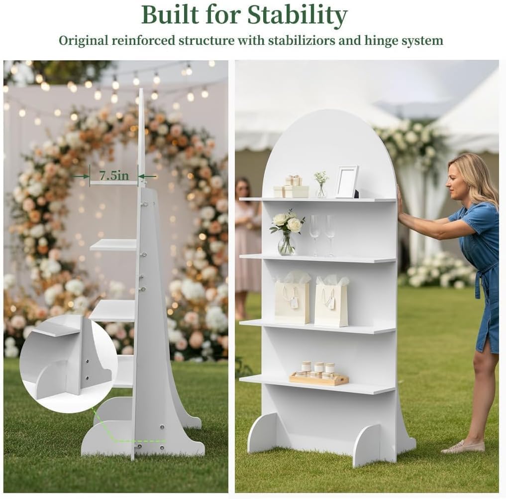 6FT Wooden Wedding Gift Display Arch, Original Design 4-Tier Party Favor, Cupcake & Drink Shelf Backdrop, Champagne Wall for Reception, Ceremony, Baby Shower & Birthday Parties, Easy Assembly