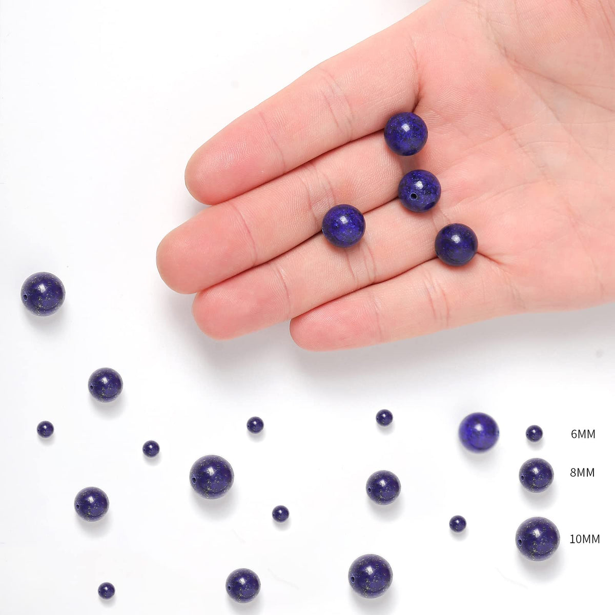 60pcs 6mm Natural Lapis Lazuli Gemstone Beads Energy Healing Crystal Round Loose Stone Beads for Jewelry Making, DIY Bracelets Necklaces