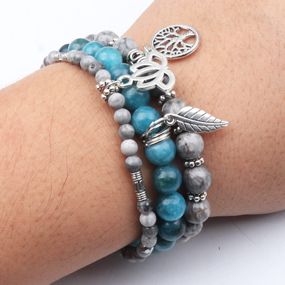 UEUC Tree of Life Yoga Healing Stone Bracelets, Multilayer Lotus Chakra Stone Reiki Bracelet Sets, Anxiety Crystal Natural Stone,for Women Stress Relief(#137)