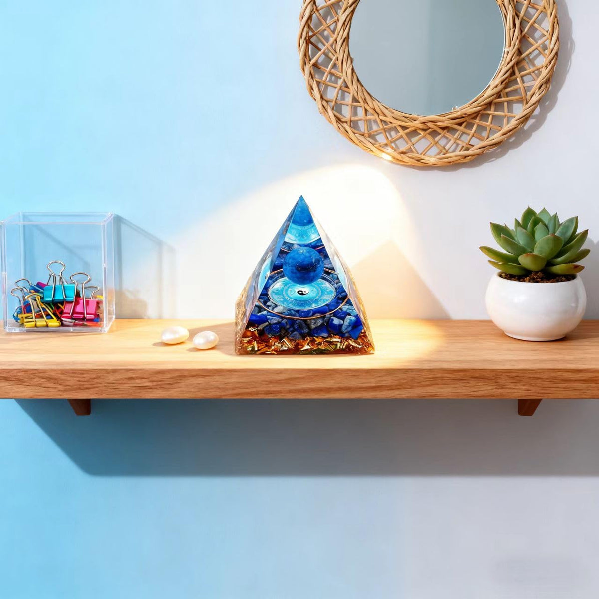 ycyingcheng Moonstone Crystal Orgone Pyramid Ogan Crystal Energy Tower, Nature Reiki Chakra Crushed Stone Jewelry, Crystal Pyramid for Home Decor Lapis Lazuli