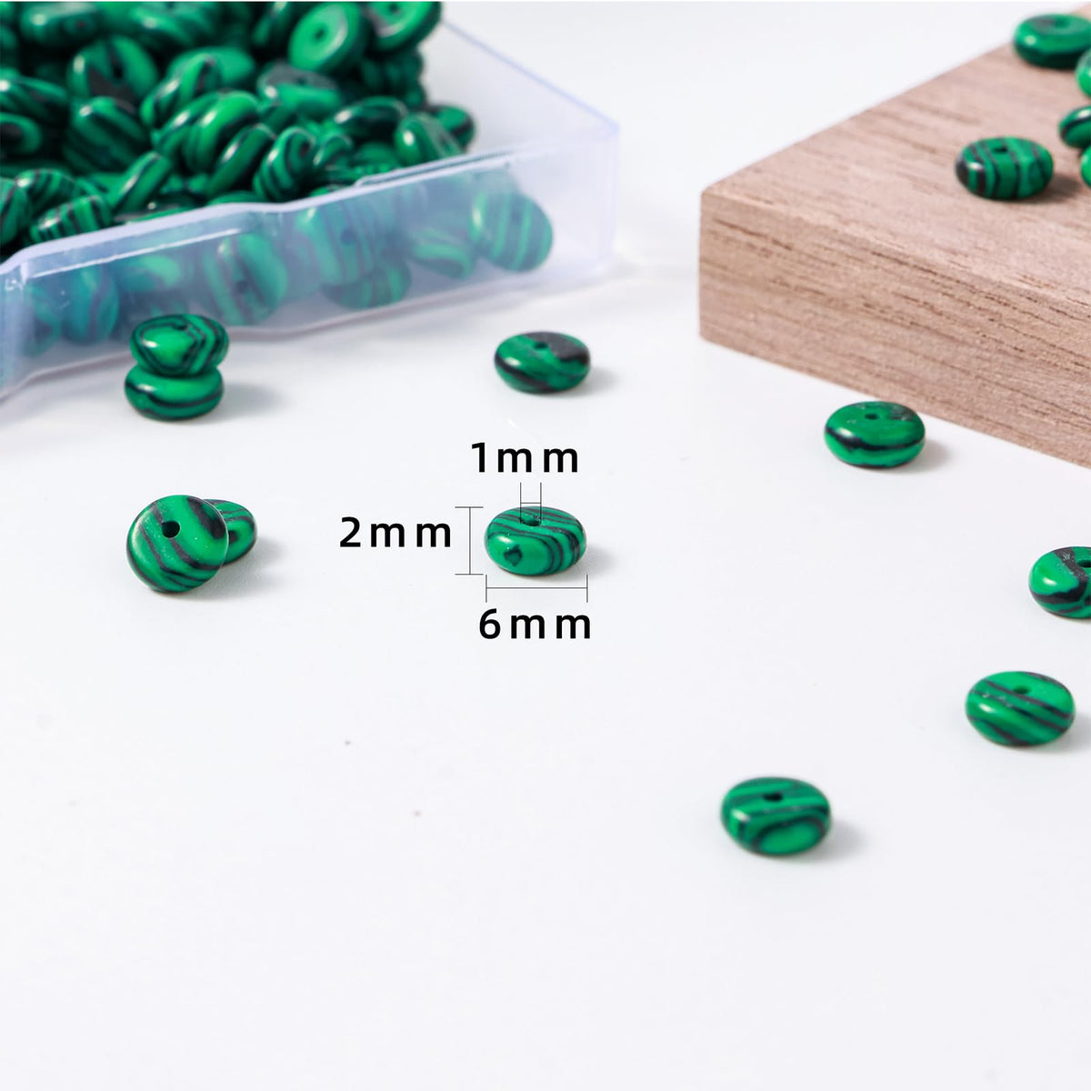 Natural Malachite Stone Disk Spacer Beads 6x2mm 38cm/str Flat Rondelle Loose Semi Gemstone Caps for Making Bracelets Necklace