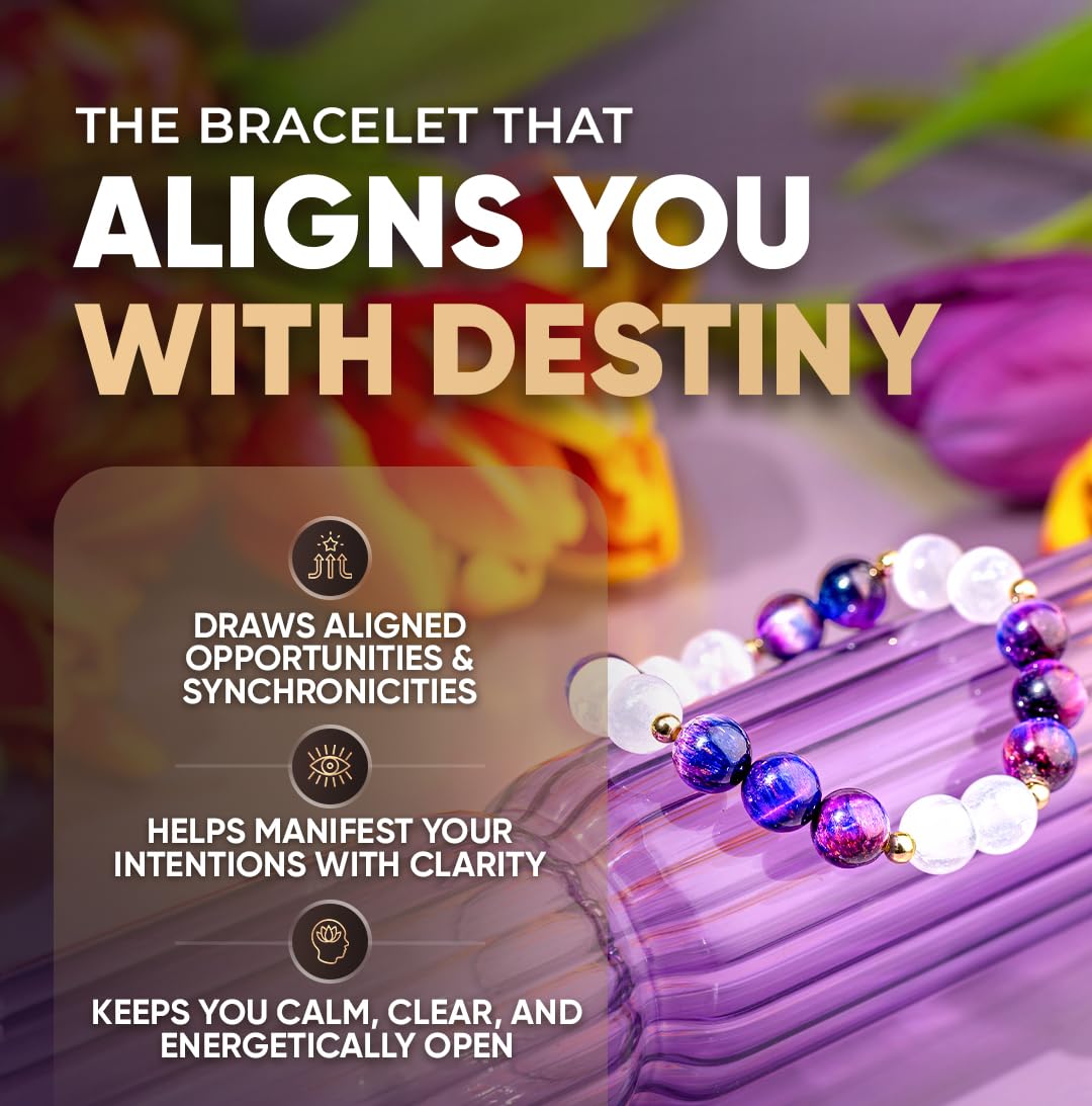 Conscious Items Cosmic Energy Amplifier, Galaxy Tiger Eye Beads Bracelet with Selenite Crystal for Manifestation, Clarity, & Confidence, Wealth Bracelet with 14K Gold-Plated Accents for Women & Men