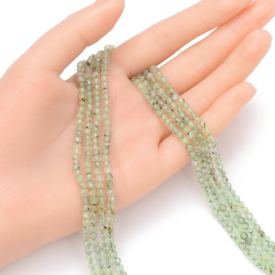 Adabele 30 Inch Natural Green Prehnite Healing Gemstone 3mm (0.12 Inch) Tiny Small Faceted Round Loose Beads Stone Spacer (210-230pcs Total) for Craft Jewelry Making GK3-12