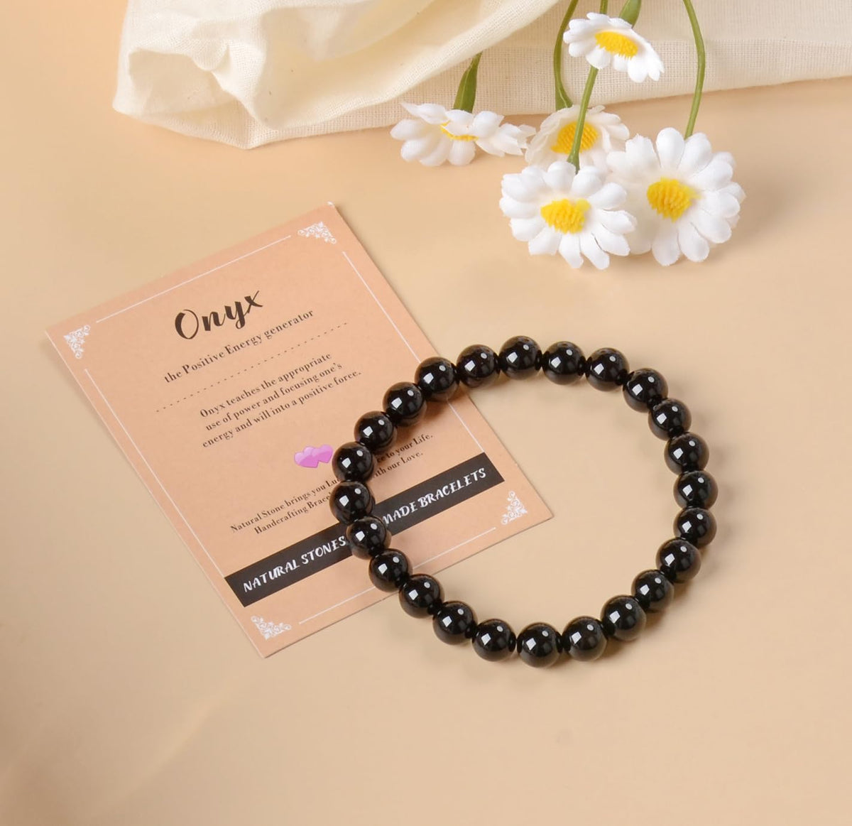 AD Beads Handmade Gemstone Stretch Elastic Bracelet Crystal Healing Reiki Nature's Beauty and Spiritual Essence Unisex (6mm, Black Onyx)