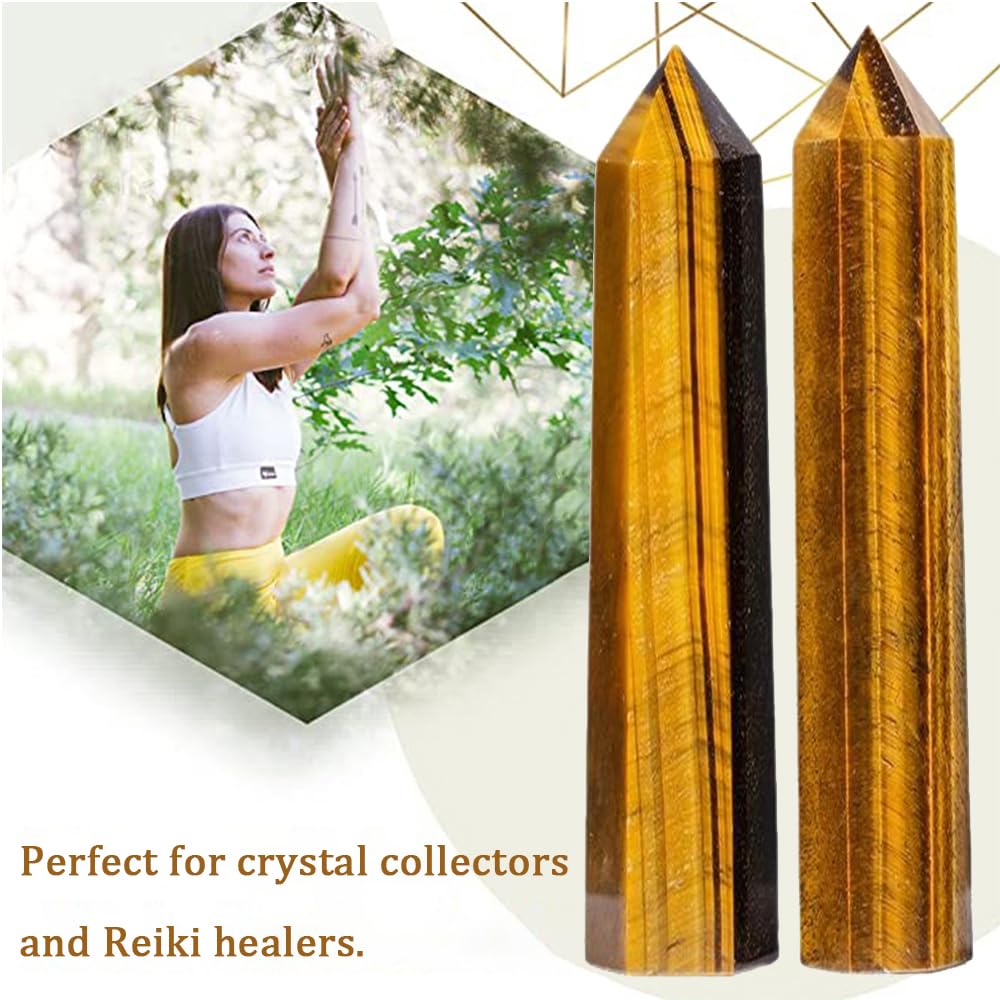 Natural Tiger Eye Stone Crystal Point Wand 5.9 Inch Reiki Healing Crystal Wand for Reiki Chakra Balancing Meditation & Spiritual Energy Therapy(5.9inch Wand Tiger Eye Stone)