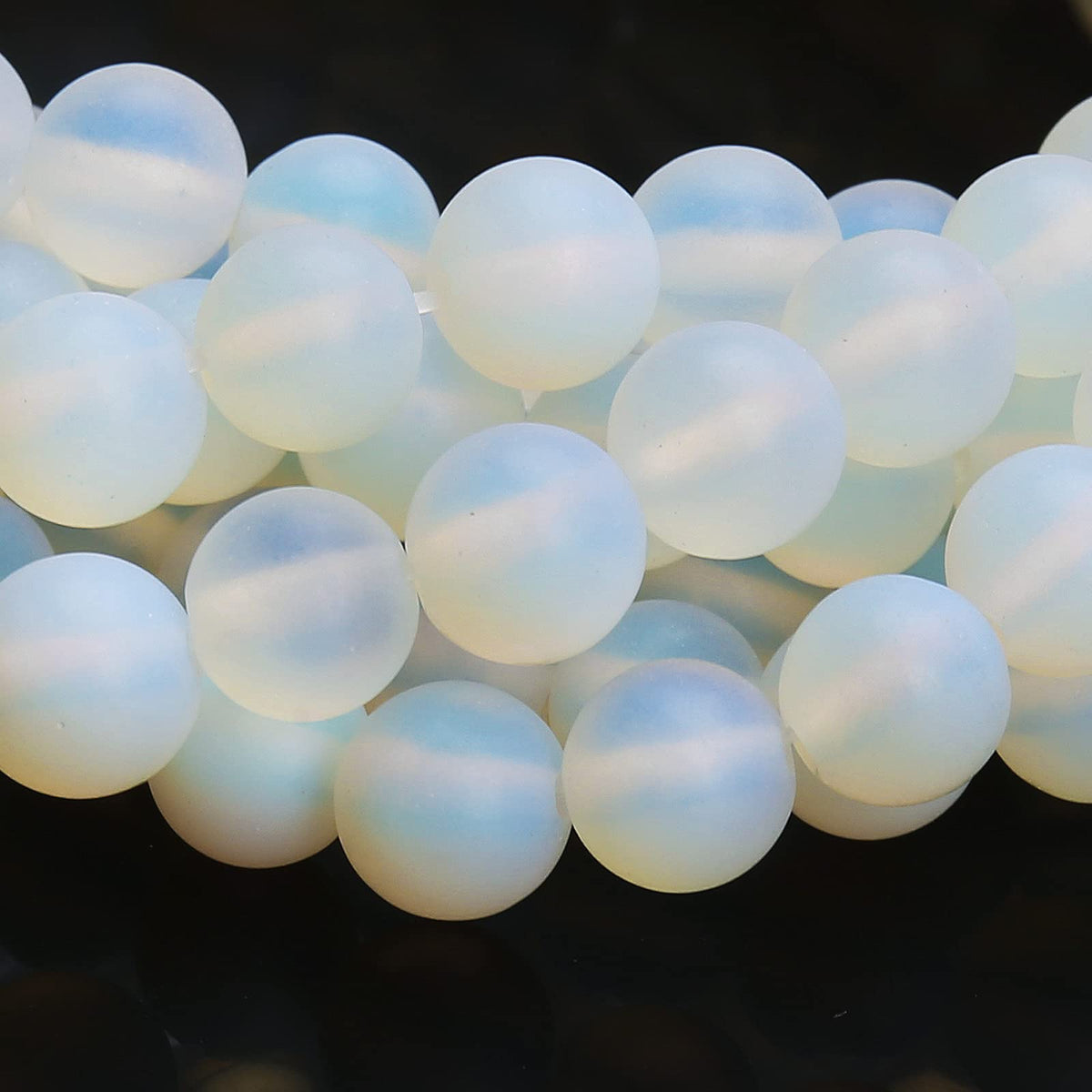 Natural Matte Opal Beads, 8MM Round Frosted Unpolished Loose Gemstone Beads for Bracelet Necklace Jewelry Making, Energy Stone Healing Power with Stretch Beading Cord