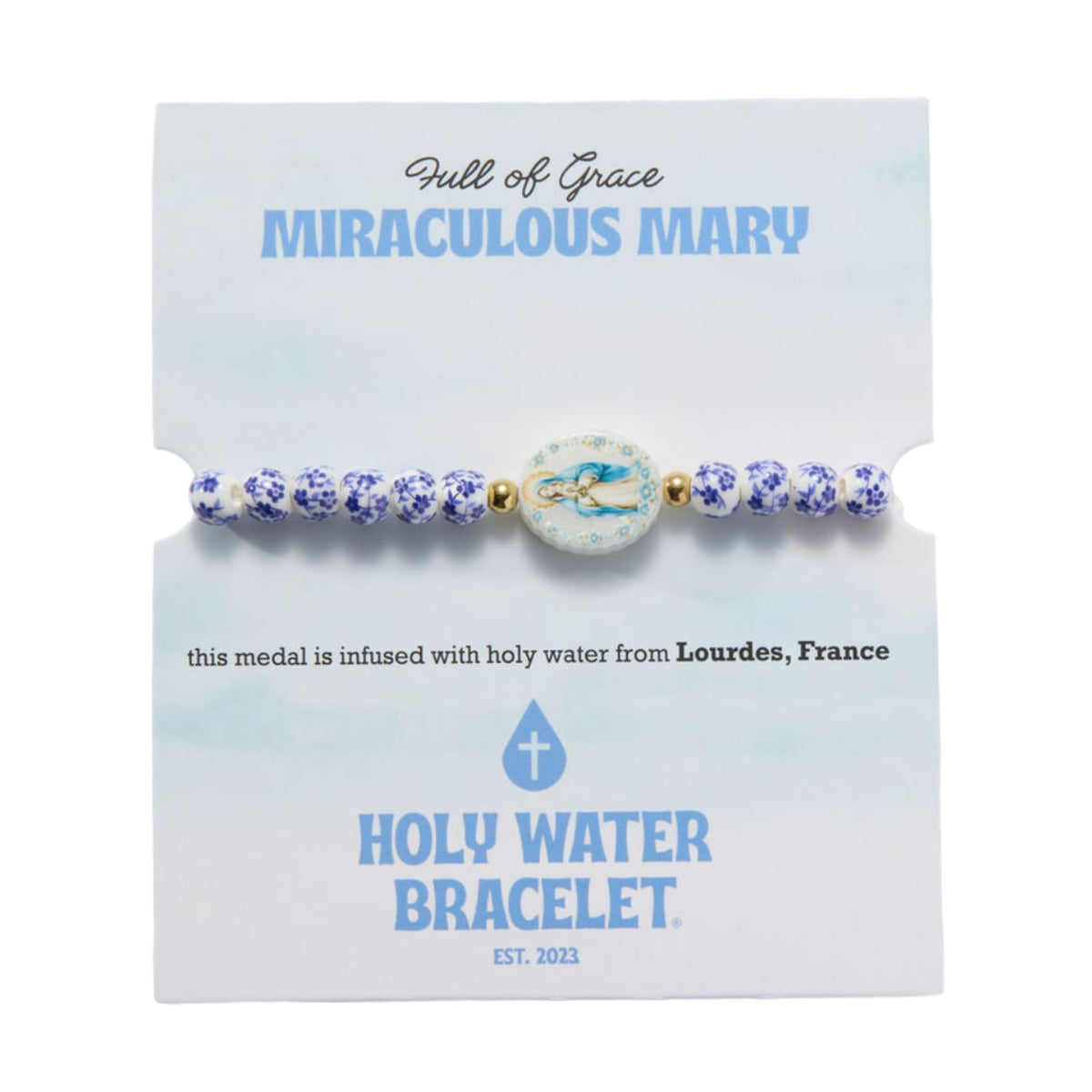 Holy Water Miraculous Mary Porcelain Bracelet in Gold