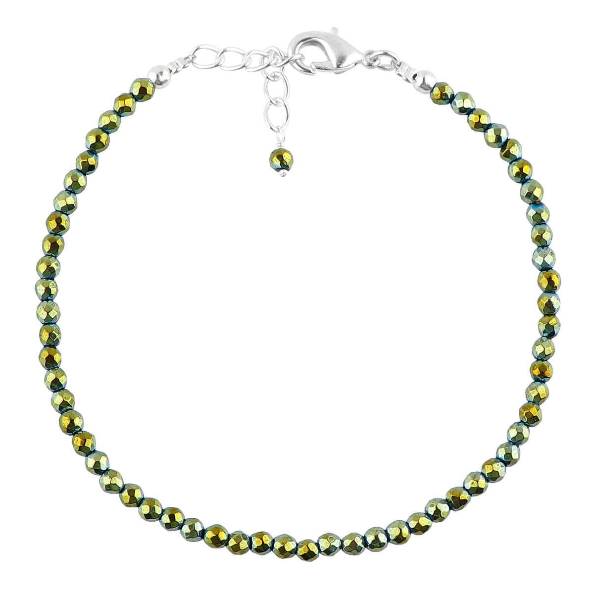 CRYSTALINES Genuine Green Hametite Gemstone Bracelet, Faceted Beads Stones, Hypoallergenic Handmade Boho Jewelry for Women, Healing Crystals, Adjustable Silver Chain 7+1inch, Birthday Gift