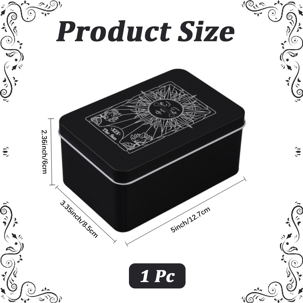 CREATCABIN Iron Tarot Cards Storage Box Tarot Card Holder Box Black Sun Metal Trinkets Case Tin Tarot Card Collection Boxes Deck Cases for Jewelry Fortune Telling Witchcraft Decor 3x5x2Inch