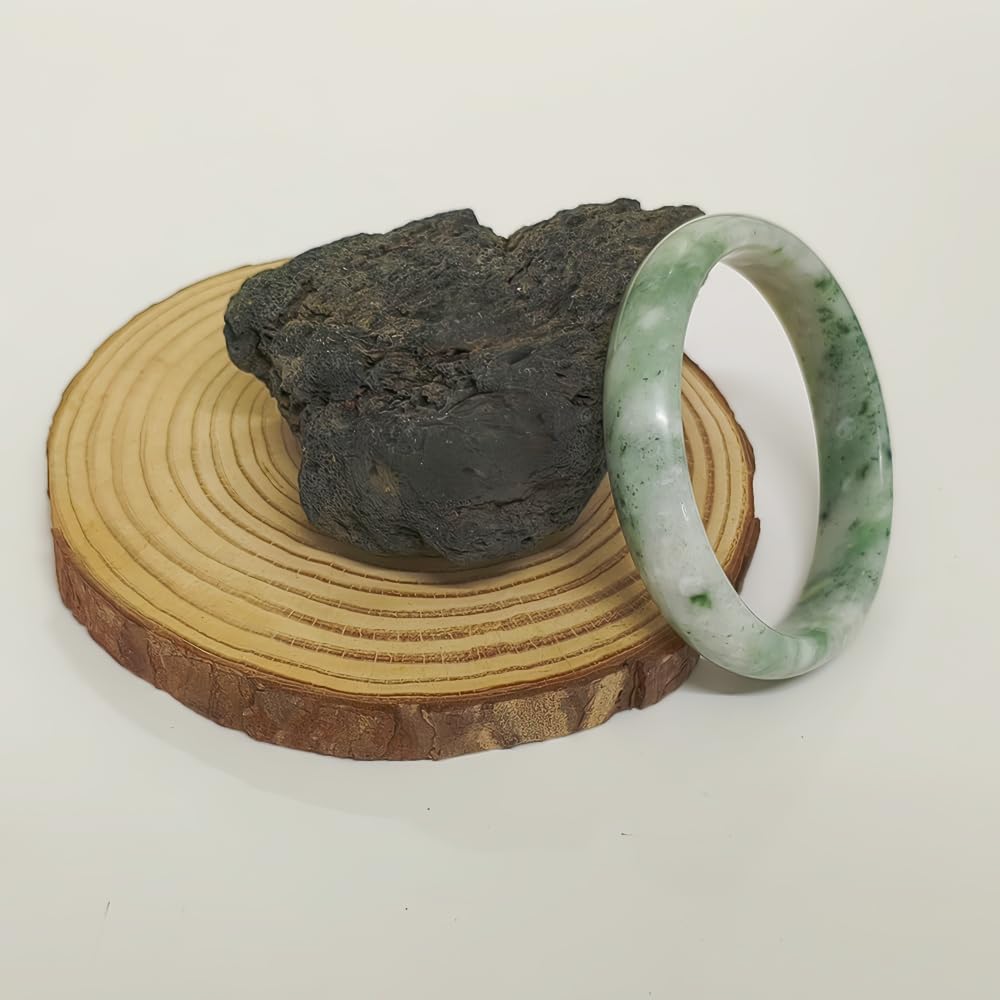 sunglnl Jade Bracelet For Women, Green Stone Bangle Natural Gradient Chinese Style Bracelets With Box Wealth Fortune Healing Protection Good Luck Jewelry Gift (White Green, 64mm/2.51in)