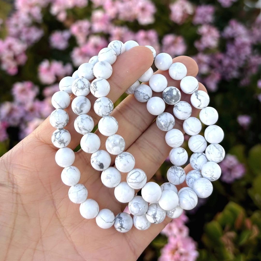 Adabele 1pc Real Natural White Howlite Gemstone Beaded Bracelet 7 inch Stretch Chakra Healing Crystal Stone Jewelry Energy Quartz Rock GB8-23