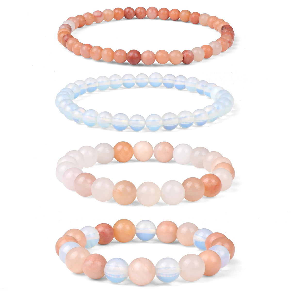 Vinswet 4pcs Natural Stone Beaded Bracelets for Women Men,Healing Crystal Gemstones Stretch Bracelet,4mm 6mm 8mm 10mm Pink aventurine Crystal Opal Anxiety Stress Relief Bracelet Jewelry Gifts