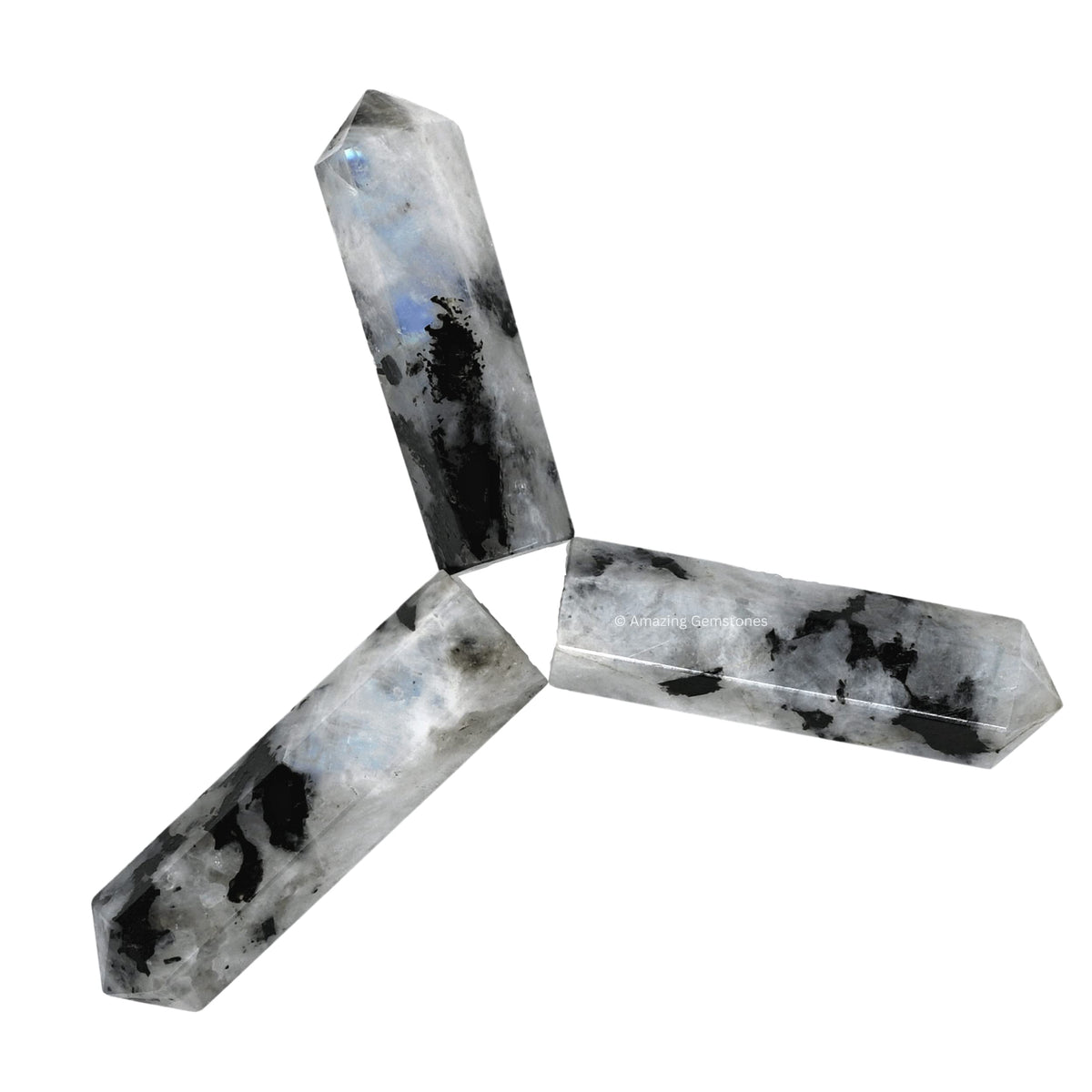 Amazing Gemstone Rainbow Moonstone Crystal Points Bulk Healing Crystals - Pack of 3 Single Terminated Healing Wand Point Bulk Crystals for Crafts, Crystal Grid, DIY Work - Premium Crystals