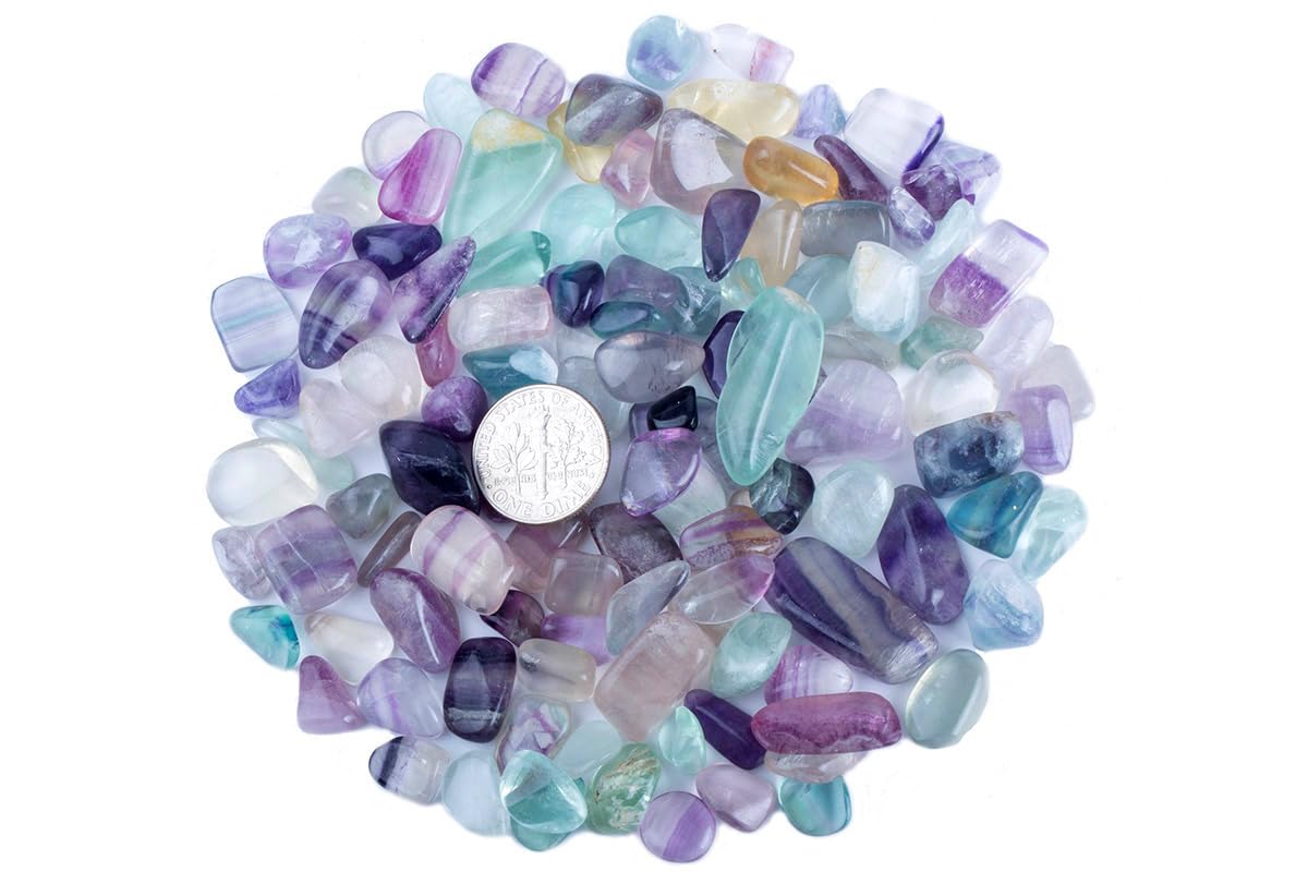ZenQ 1 lb Fluorite Tumbled Stone Chips Crushed Natural Crystal Quartz Pieces