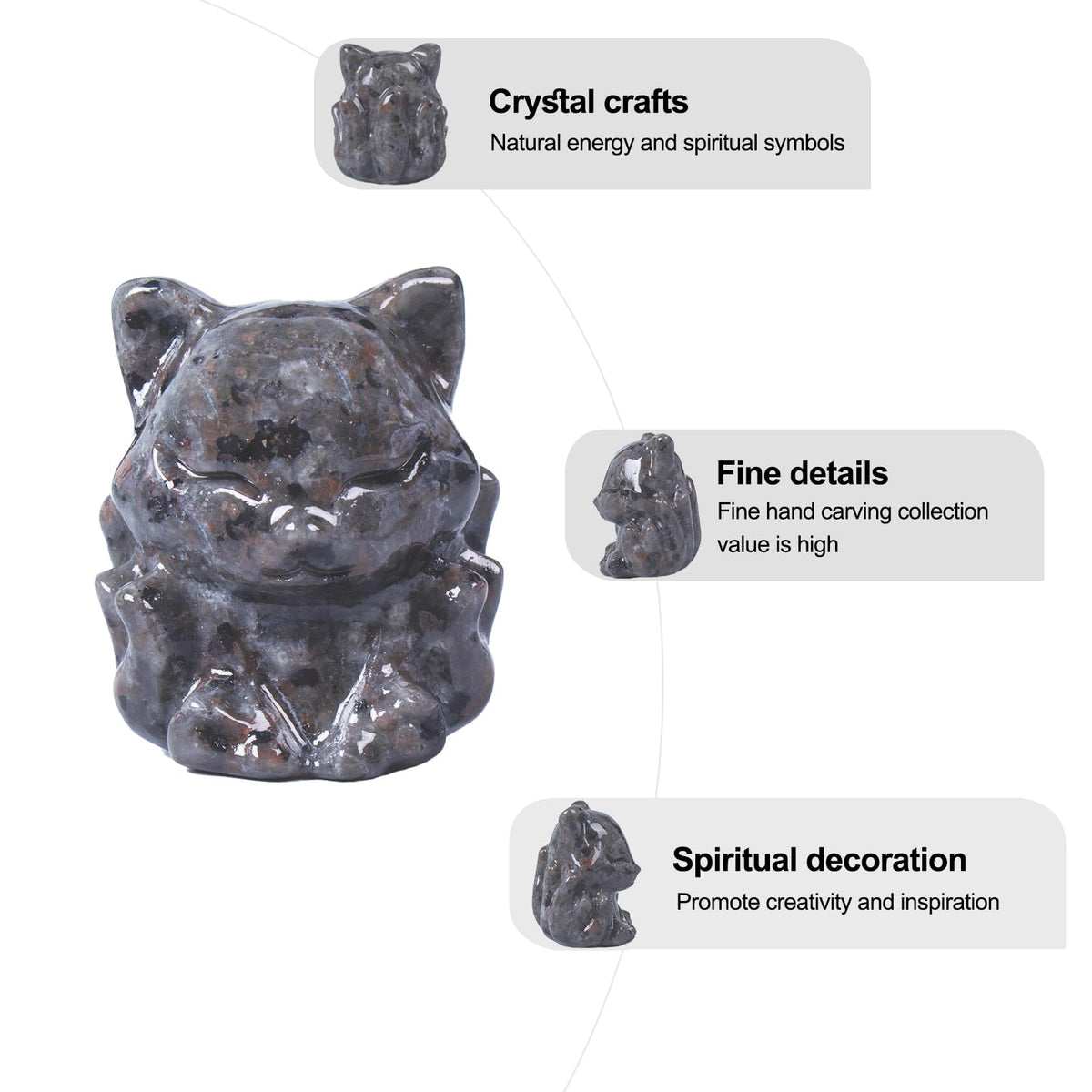 QLRSUXN Flame Stone Nine Tailed Fox Decor,2 Inch Healing Crystals Fox Statue，Lucky Guardian Pocket Fox Figurines as Women’s Gifts，Fox Figurine for Office Home Decor and Ornament.