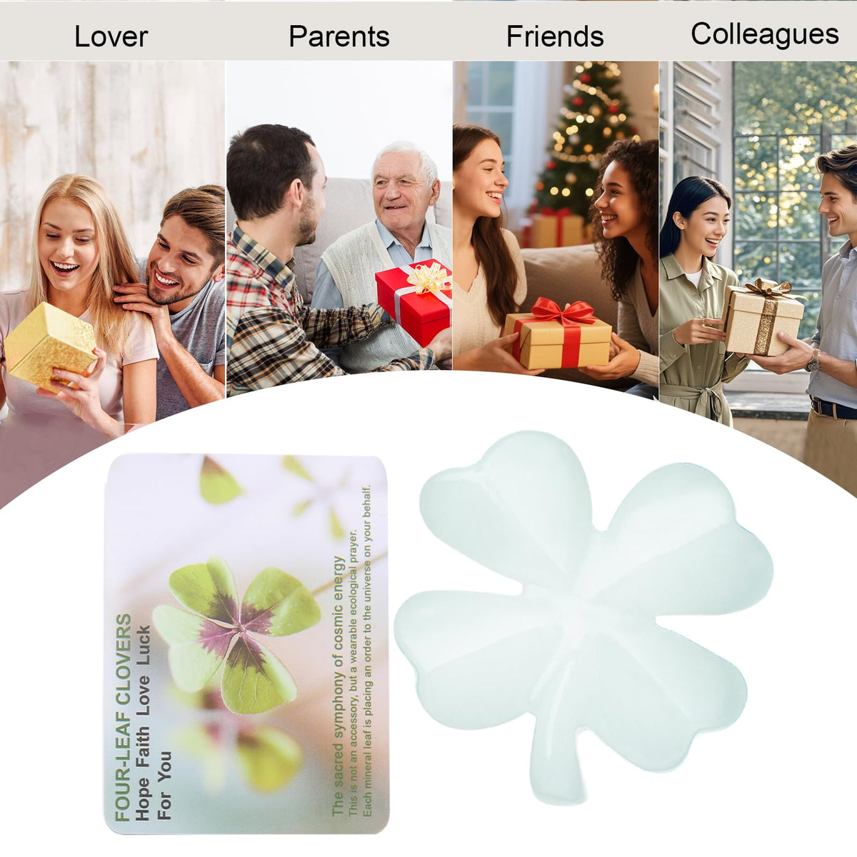 Hguxmcu Natural White Jade Four Leaf Clover - Feng Shui Lucky Crystal for Love Positivity, Polished Healing Stone Decor, Birthday Gift for Her Gift for Women Men