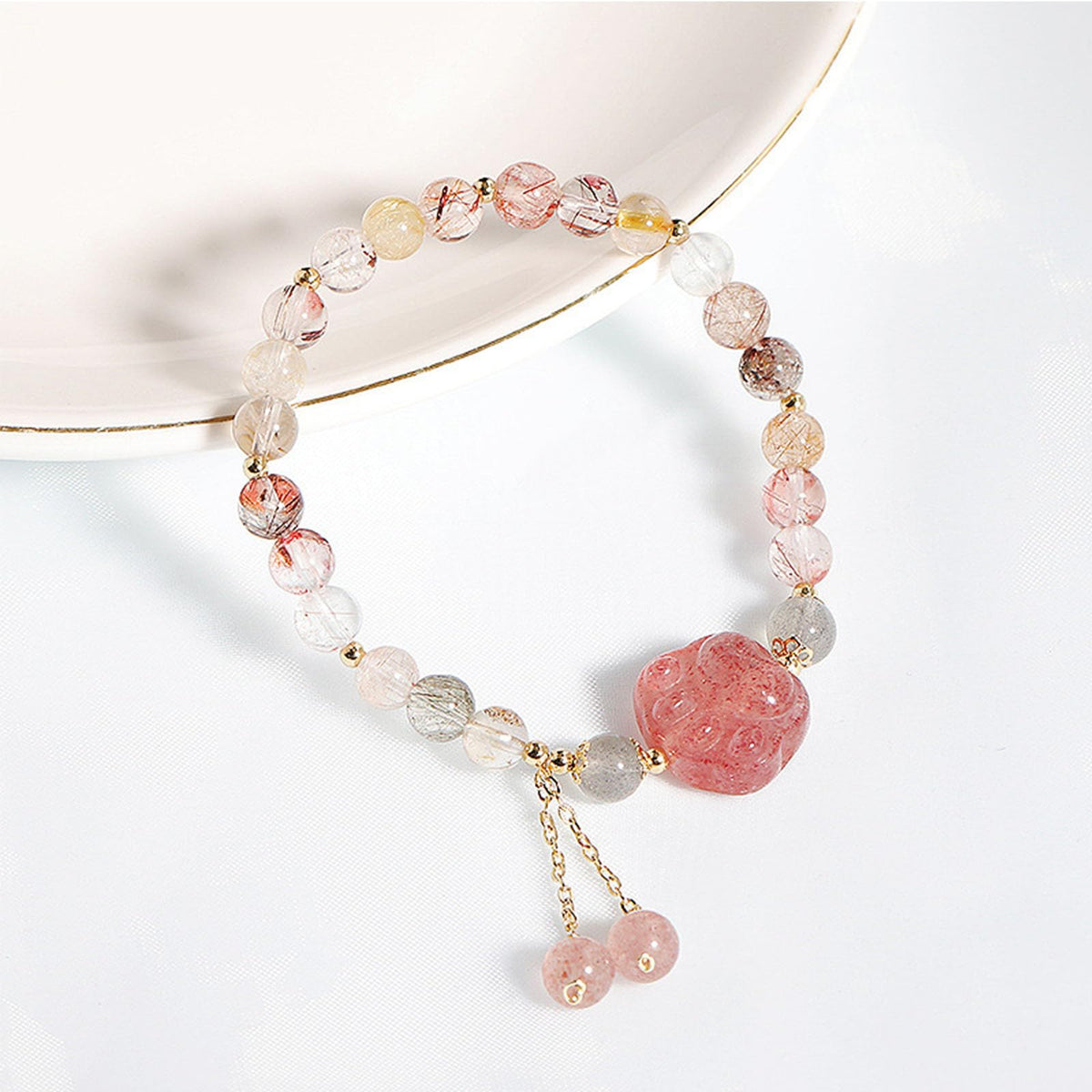 LWQQWL Cat Paw Bracelet Colorful Quartz Crystal Cat Claw Bracelet Strawberry Stone Bracelet Jewelry 7 Inch for Women