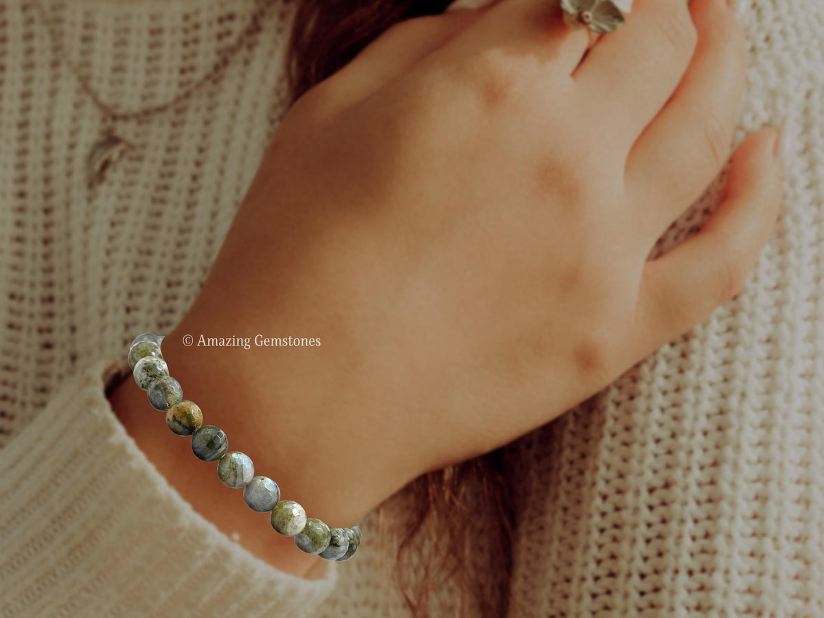 Amazing Gemstone Labradorite Bracelet for Women - Chakra Mens Bracelet Protection Crystals and Healing Stones - Blessing Bracelet Spiritual Meditation Gift Christmas Stocking Stuffers