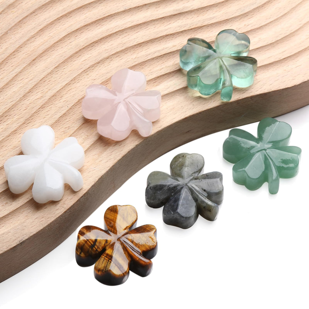 Hguxmcu Natural Rose Quartz Four Leaf Clover - Feng Shui Lucky Crystal for Love Positivity, Polished Healing Stone Decor, Birthday Gift for Her Gift for Women Men
