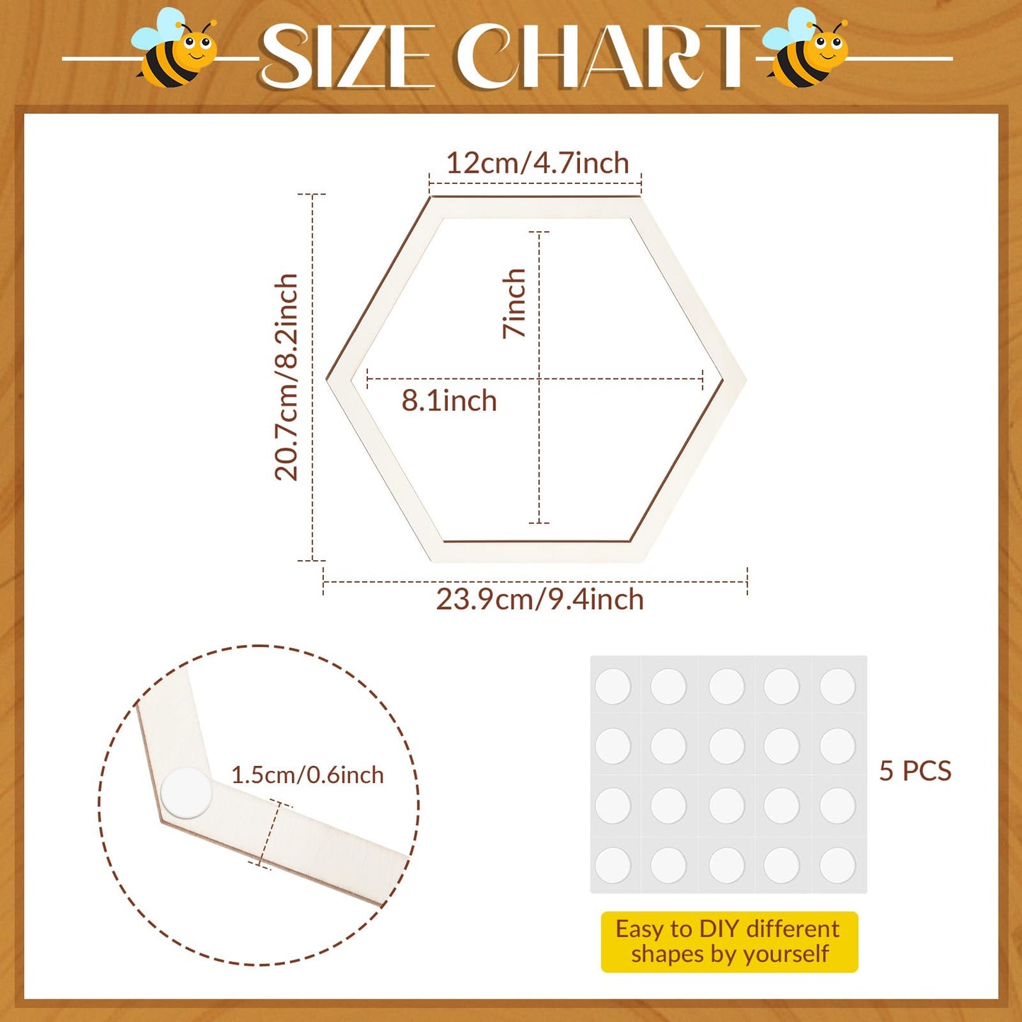 Gerrii 12 Pcs 8.2 Inch Honeycomb Decorations Unfinished Wooden Hexagon Wall Decor Hexagon Wall Stickers Decorative Wood Honeycomb Beehive Sign for Baby Shower Honeybee DIY Birthday Party Decor