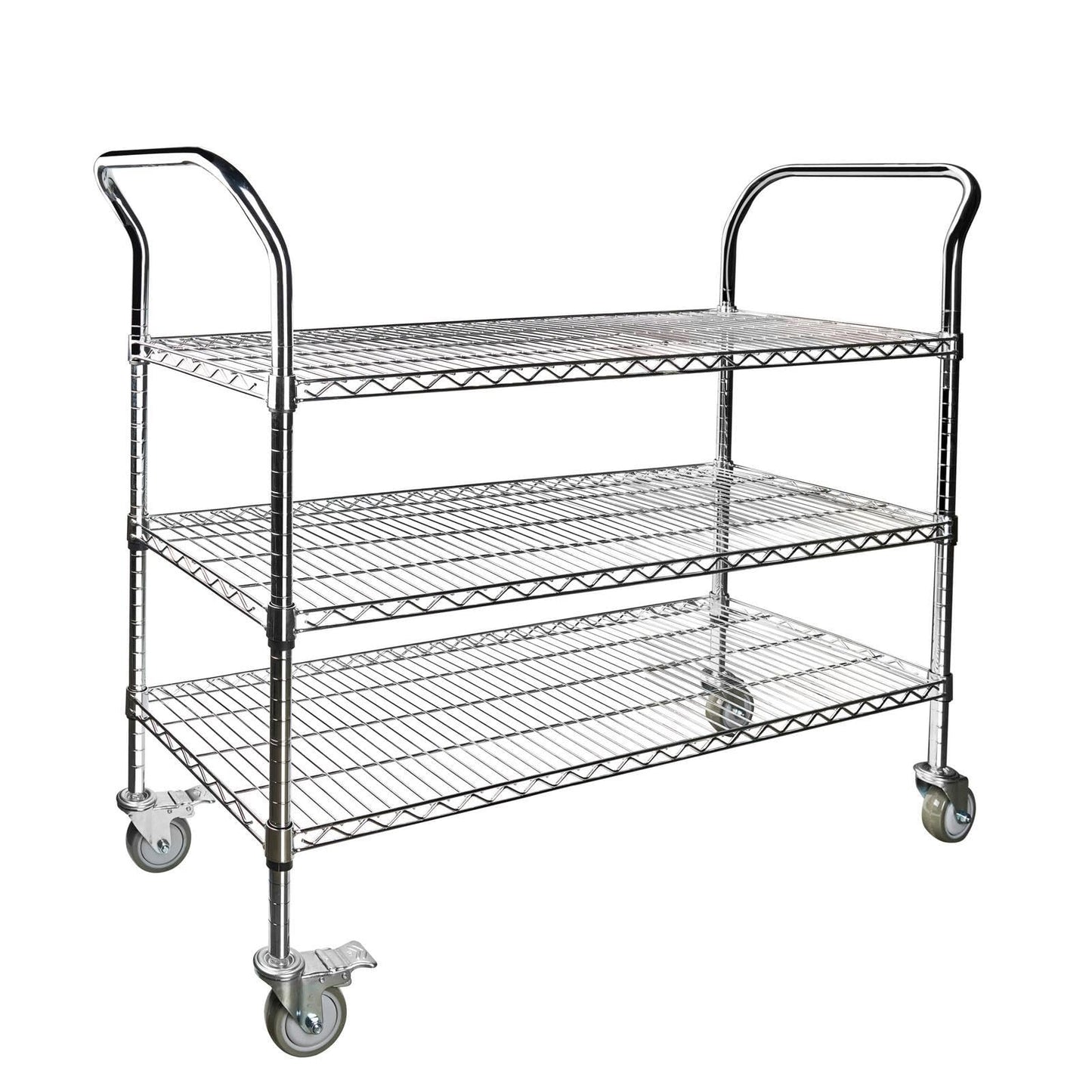 Northsky 3-Shelf Wire Utility Cart on Wheels, Chrome Finish Rolling Metal Shelving with Wheels, 550lb Capacity, 47" x 18" x 44.1", 3 Tier Rolling Cart for Kitchen Bar Storage Use