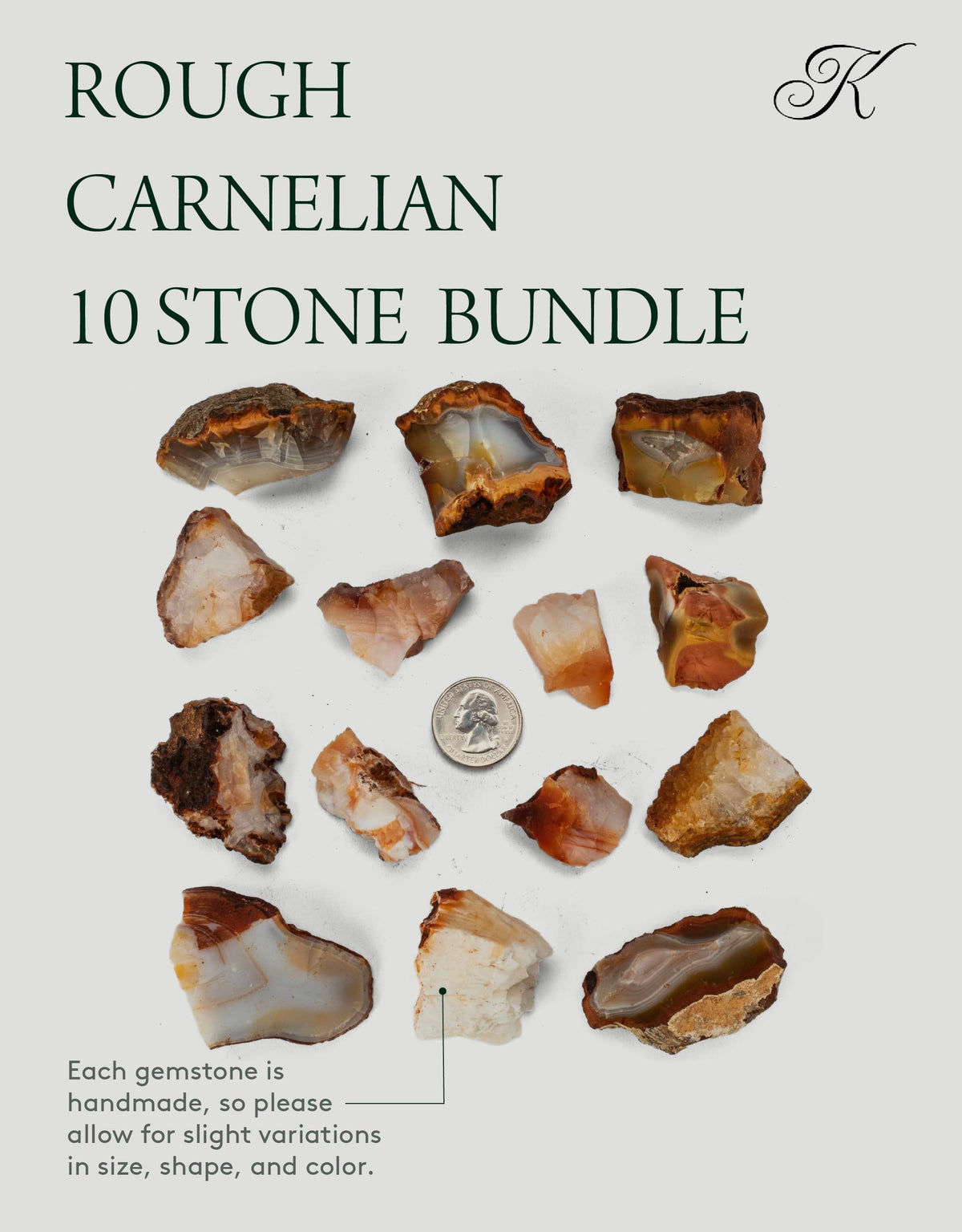 KALIFANO Rough Carnelian 10 Stone Bulk Bundle with Healing & Calming Effects - High Energy Raw Cornalina - Reiki Crystal Used for Rock Tumbling and Lapidary (Family Owned and Operated)