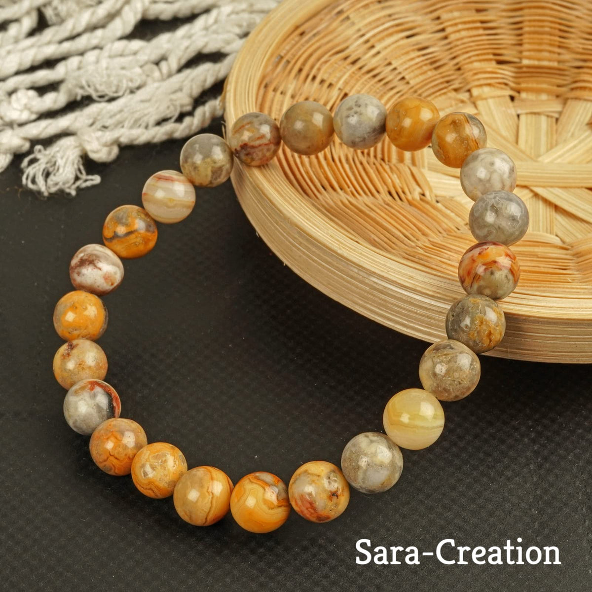 sara creation Crazy Lace Agate Bead Bracelet - Adjustable Natural Gemstone Stone Bracelets - Healing For Girl Women Men