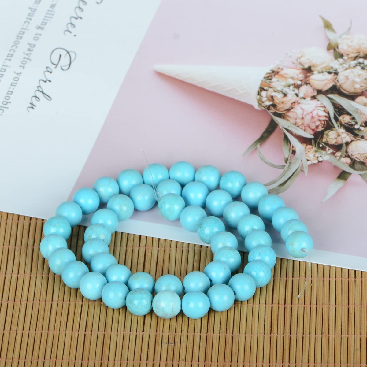 ICAI Beads（Blue Turquoise） Natural Stone Gemstone Round Loose Beads Crystal Energy Stone Healing Power for Jewelry Making DIY,1 Strand 35-37pcs（10mm）