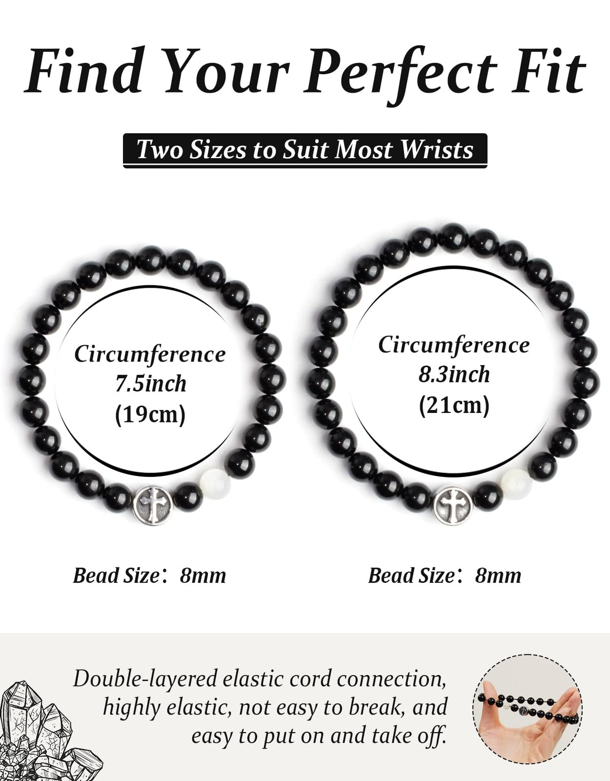Landorilo Gifts for Men, 8mm Cross Natural Stone Beaded Bracelets, Black Tourmaline Healing Bracelet, Handmade Mens Jewelry Gift for Him, Husband, Son, Father, Friend(To My Son-8.3in)