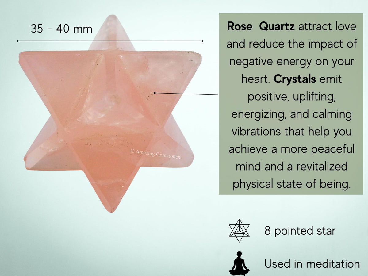 Amazing Gemstone Rose Quartz Merkaba Crystal - 1.5 Inches Metaphysical Merkaba Star for Meditation - Energetic Tetrahedron Crystal and Healing Stones for Spiritual Growth and Healing (35-40mm)